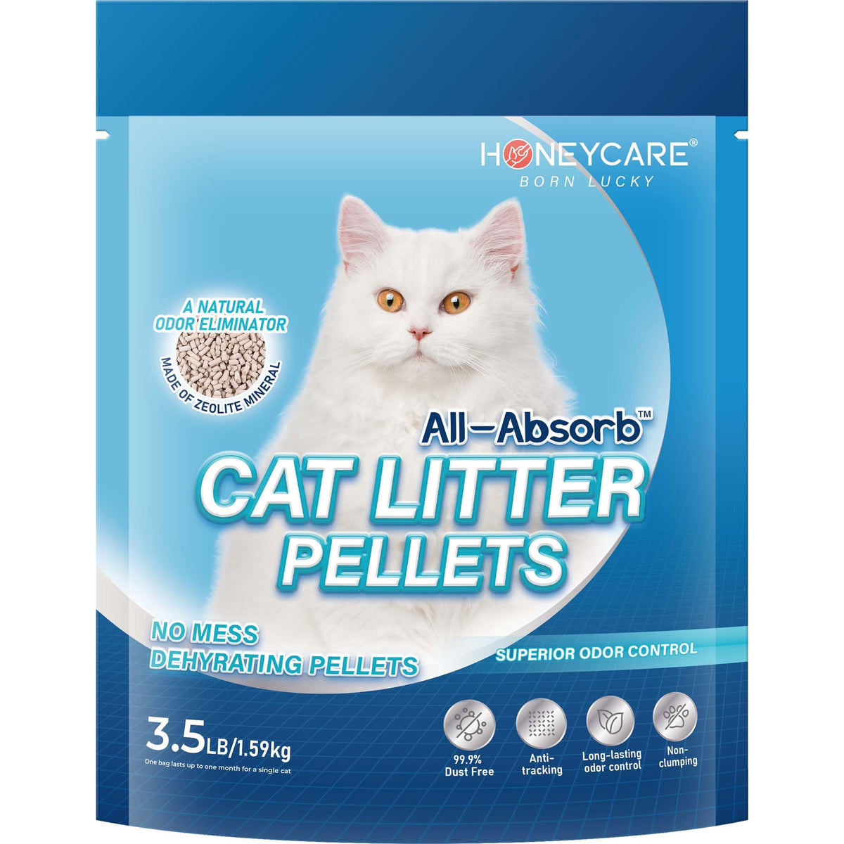 Honeycare All-Absorb Cat Litter Pellets, Zeolite, Long-Lasting Odor Control Non-Climping Litter, 14 Lbs Pack
