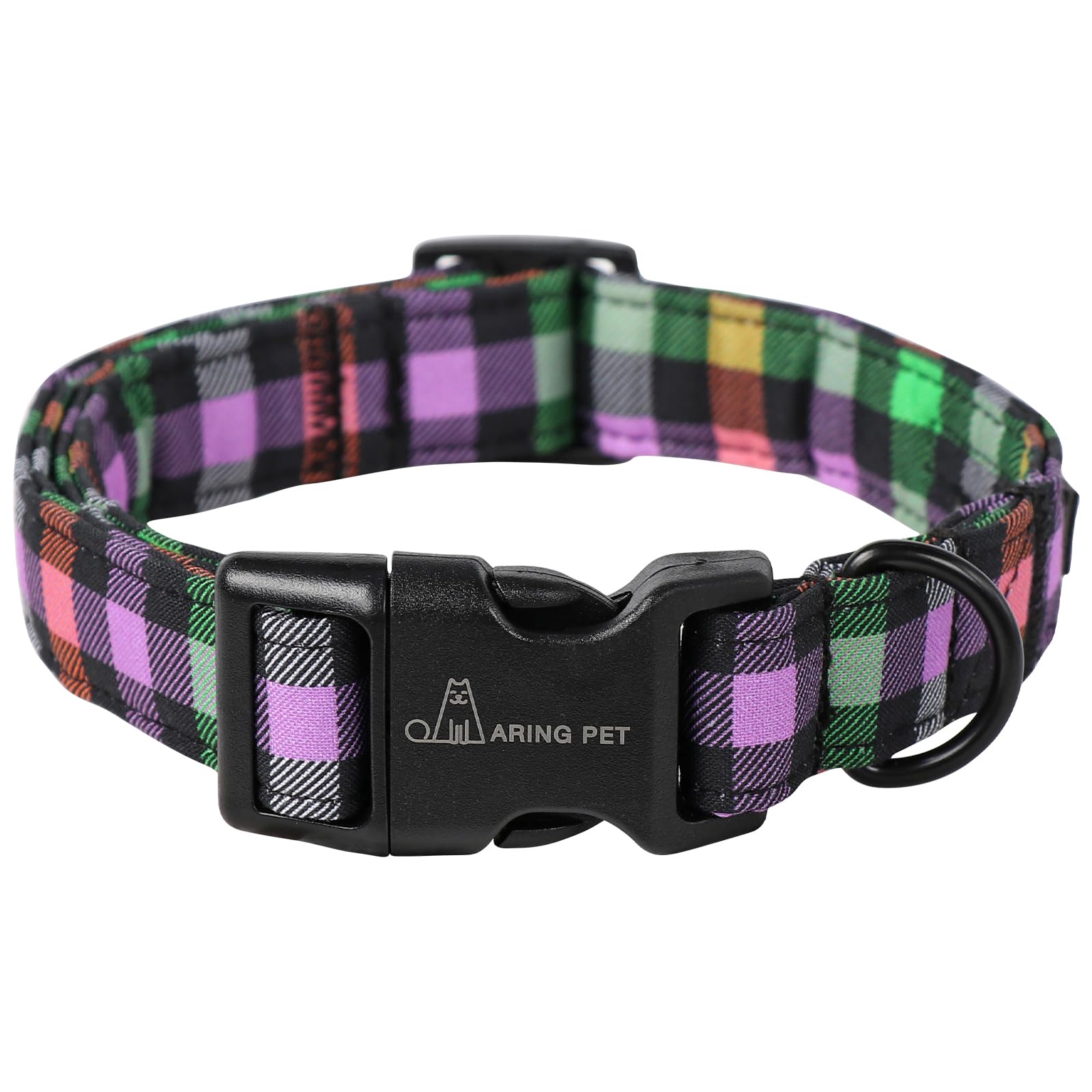 Aring Pet Halloween Dog Collar-Cotton Lightweight Dog Collars, Adjustable Halloween Plaid Pet Collar Puppy Collars With Quick Re
