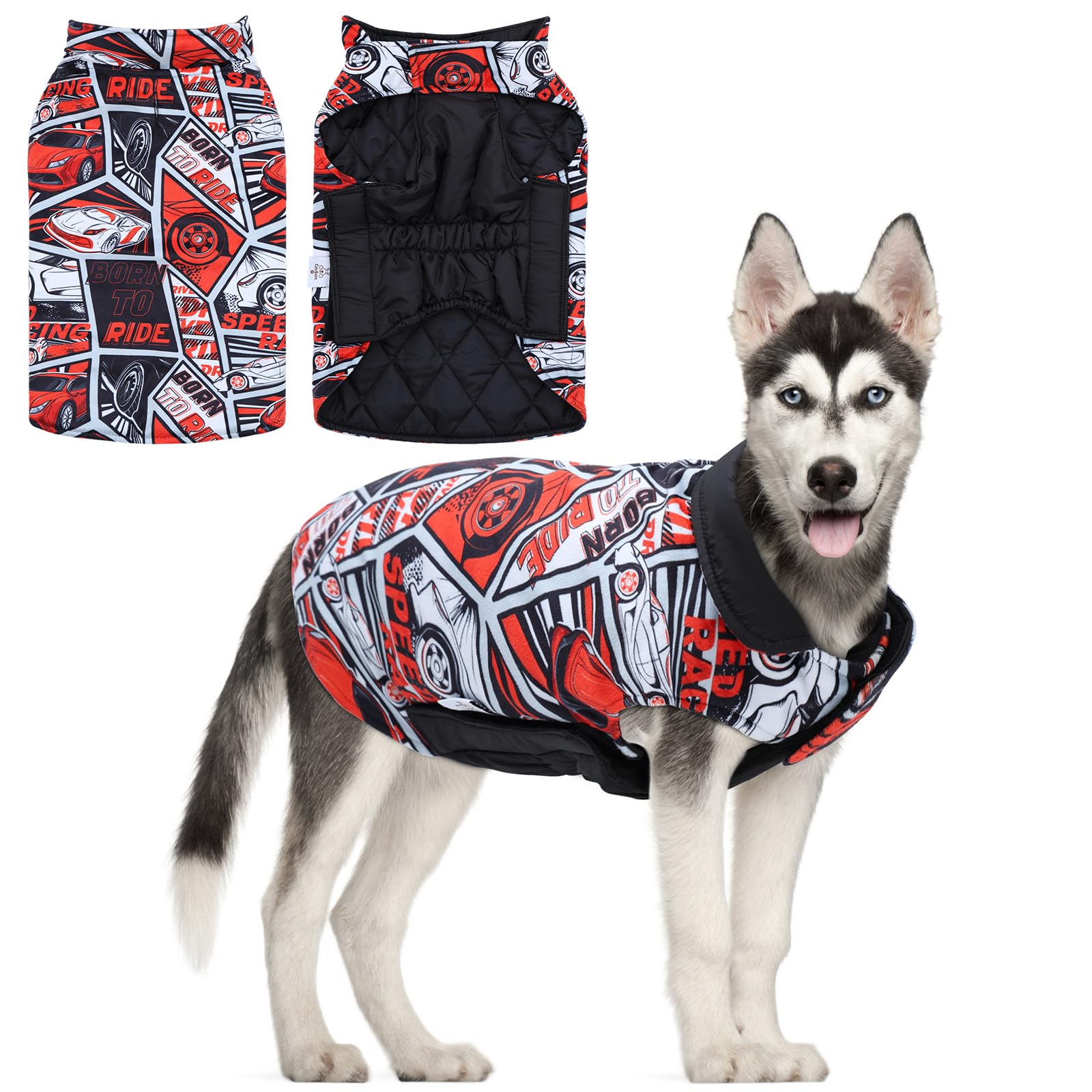 Gmf30S Winter Dog Coat - Waterproof Windproof Reversible Jacket With Leash Hole - Thick Soft Coat For Small To Large Dogs - Cold