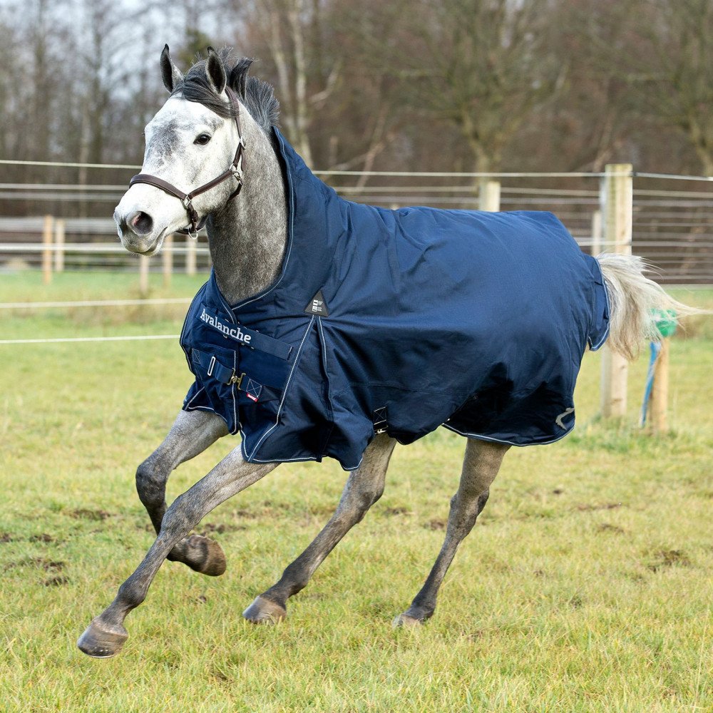 Horze Avalanche 1200D Ripstop High Neck Heavy Weight Waterproof Horse Turnout Blanket (300G Fill) - Peacoat Dark Blue - 84 In