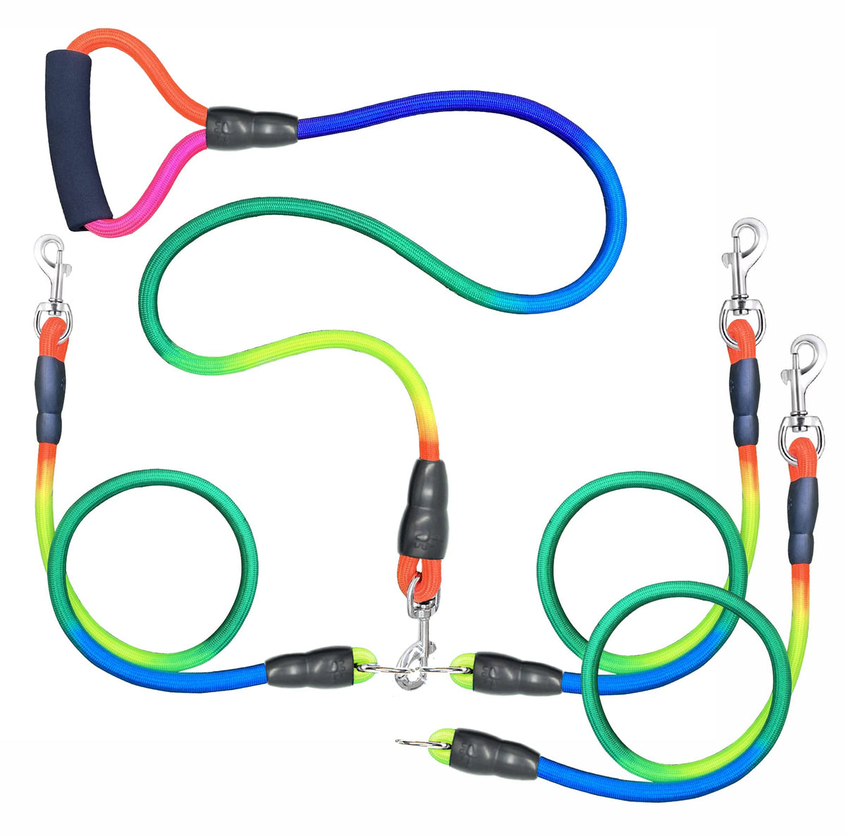 Double Dog Leash 3 Dog Leash Triple Dog Leash Heavy Duty Multiple Dog Leash For 2 Or 3 Dogs(20-150 Lbs),360°Swivel No Tangle,2-Way & 3-Way Interchangeable Dual Dog Leash With Hand-Protected Handle