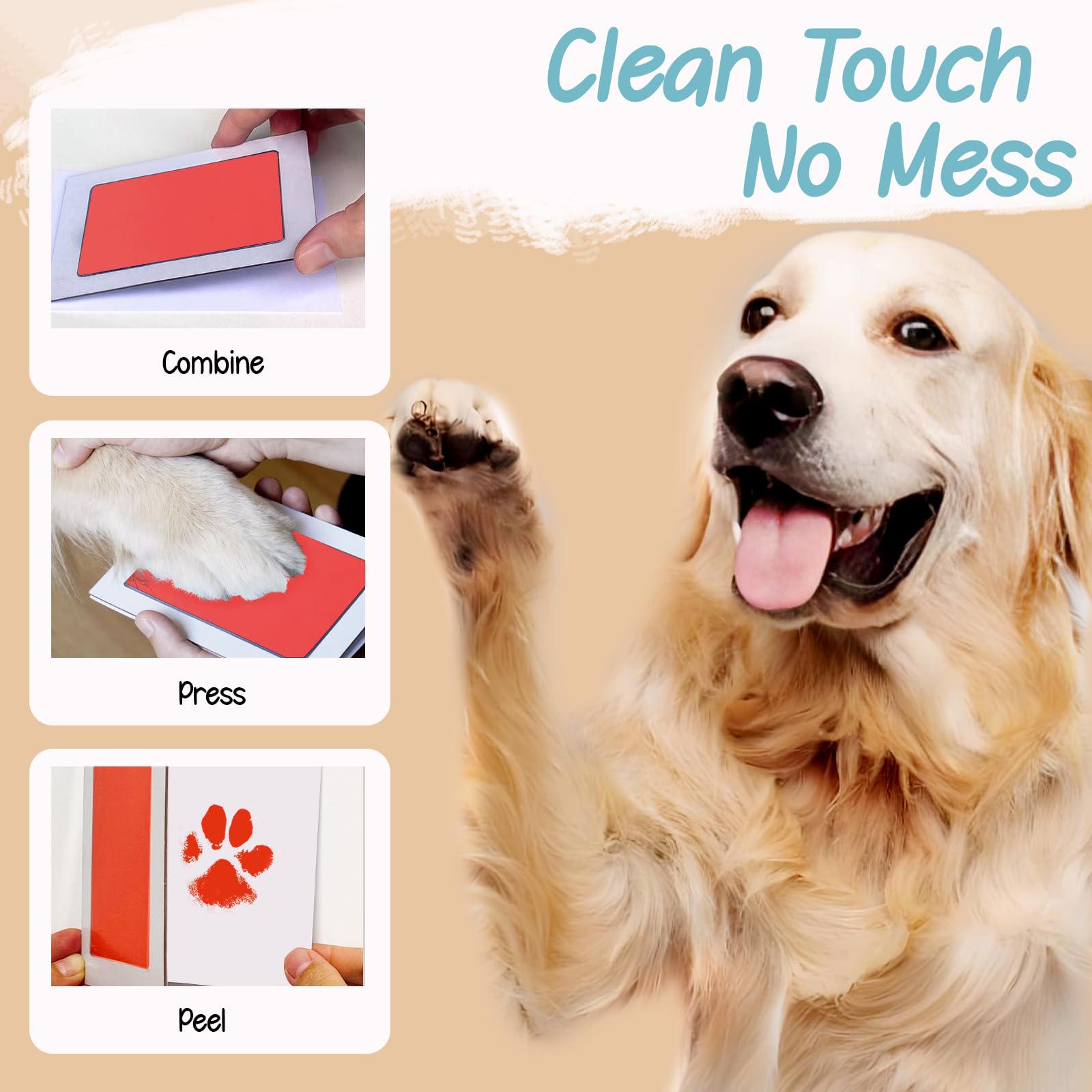 Tubuui Paw Print Kit For Dogs Cats,Inkless Baby Hand And Footprint Kit, Dog Nose Print Kit,Clean Touch Pink Nk Pad Kit,No Mess N