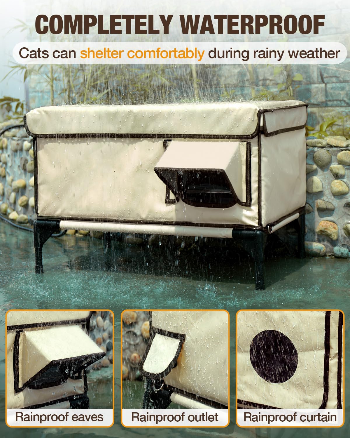 Heated Cat House For Outdoor Cat In Winter, Safe Escape Door & Waterproof & Insulated, Weatherproof Heated Cat Bed Kitty Shelter