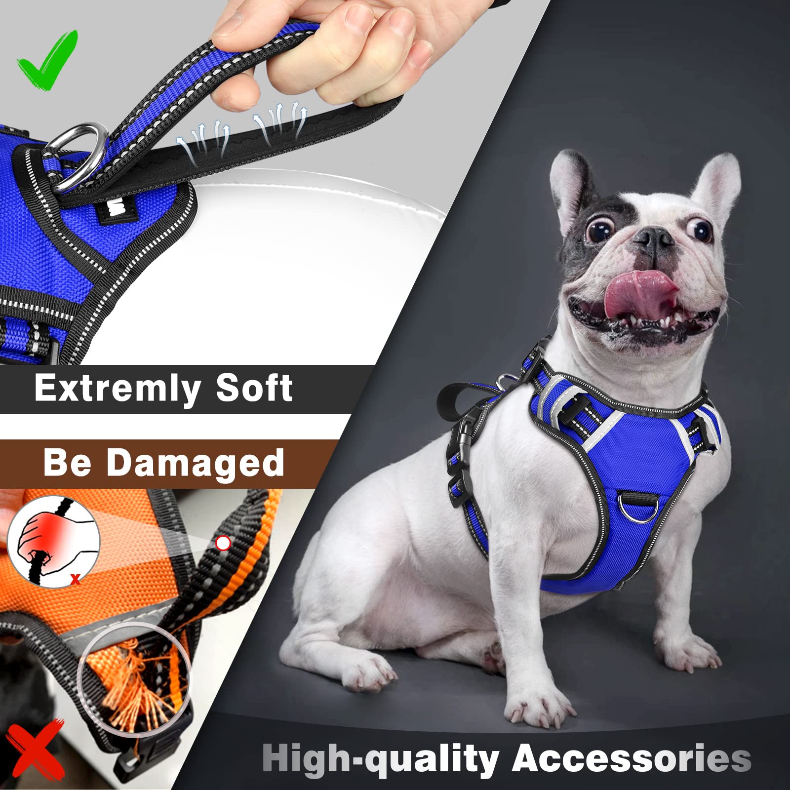 Winsee Service Dog Vest No Pull Dog Harness With 7 Dog Patches, Reflective Pet Harness With Durable Soft Padded Handle For Training Small, Medium, Large, And Extra-Large Dogs (Large, Dark Blue)