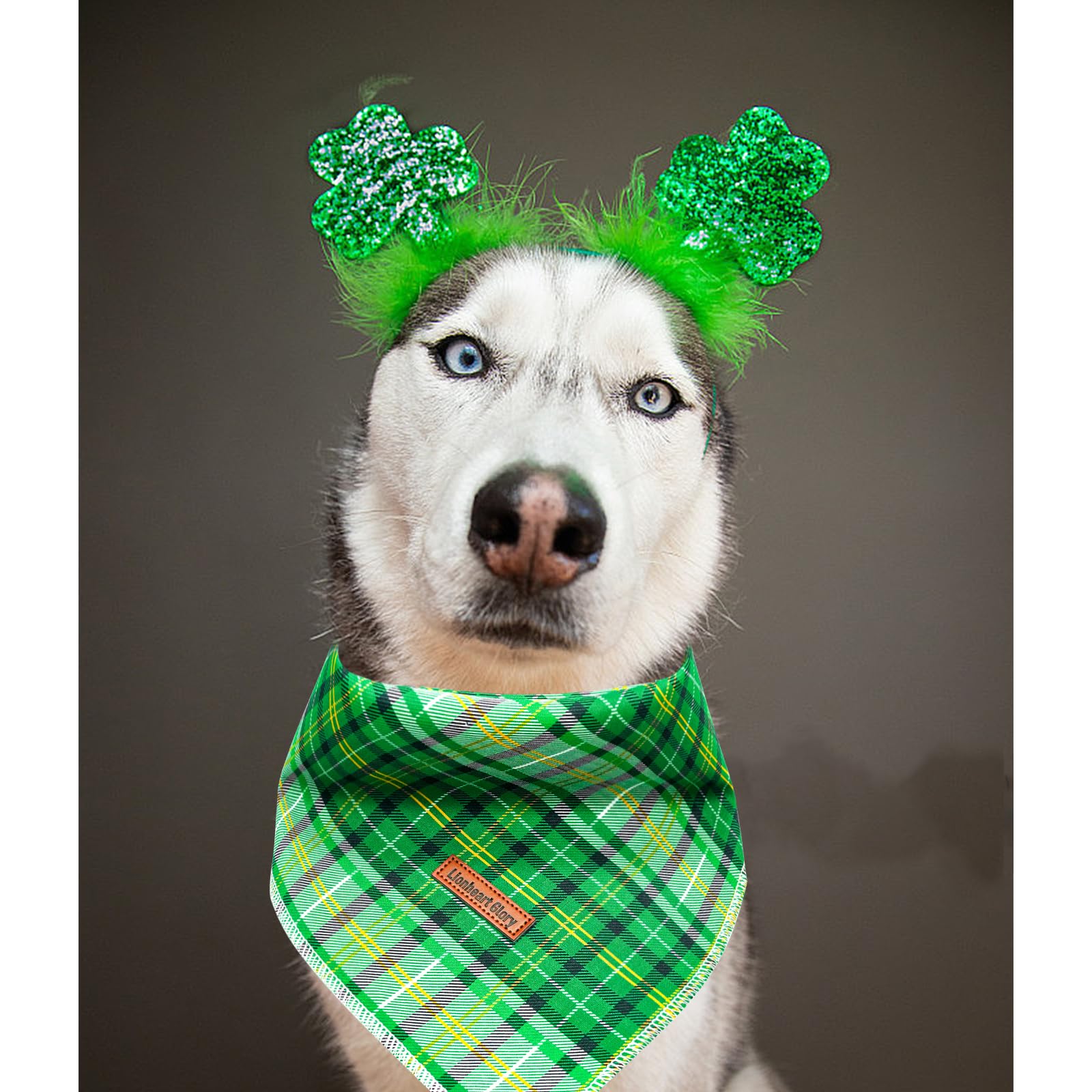 Lionheart Green Plaid Dog Bandana - Soft Washable Square Adjustable Scarf For Small Dogs And Cats