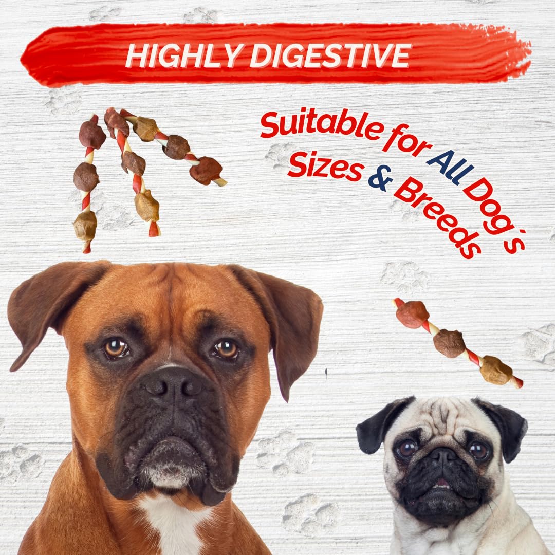 Fresh Farms Triple Flavor Kabobs - 24oz Rawhide Free Dog Treats Made with Pork Hide, Chicken, Duck & Chicken Liver - Tasty Dog C