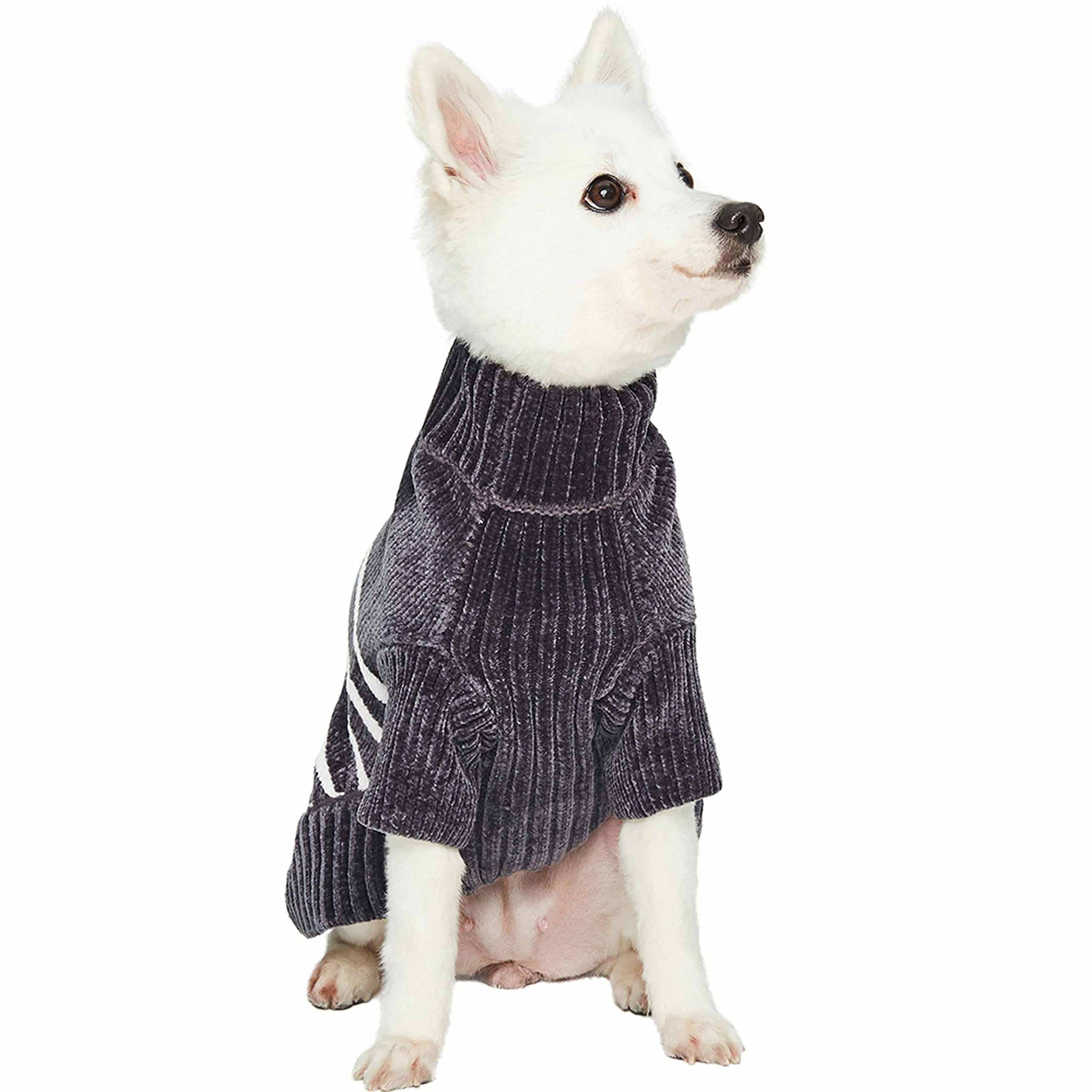 Blueberry Pet Cozy Soft Chenille Classy Striped Dog Sweater in Chic Grey, Back Length 16'', Pack of 1 Clothes for Dogs