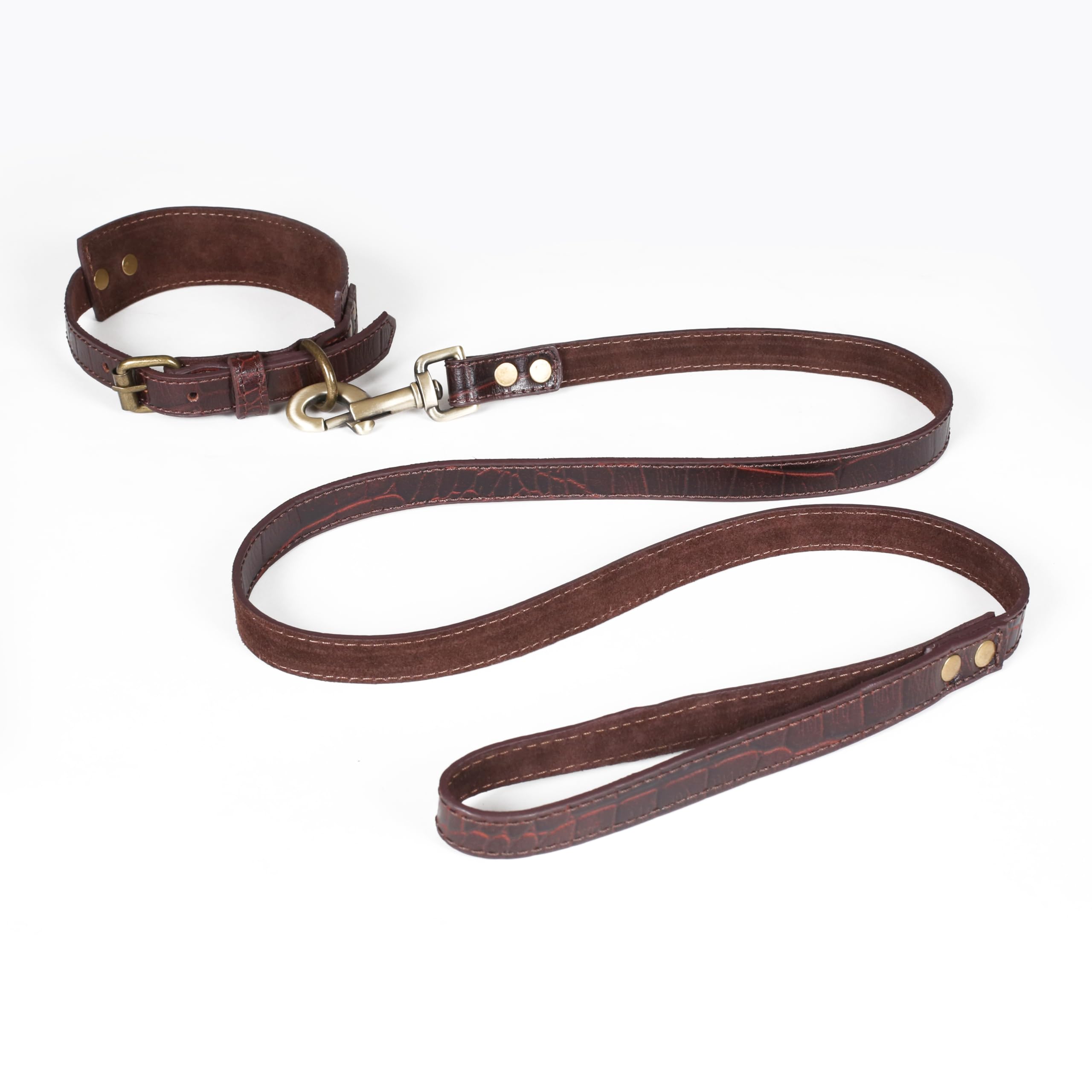 Genuine Leather Dog Collar And Leash Set With Metal Buckle - Soft, Comfortable, Durable Adjustable Collar And Leash Combo, Premi