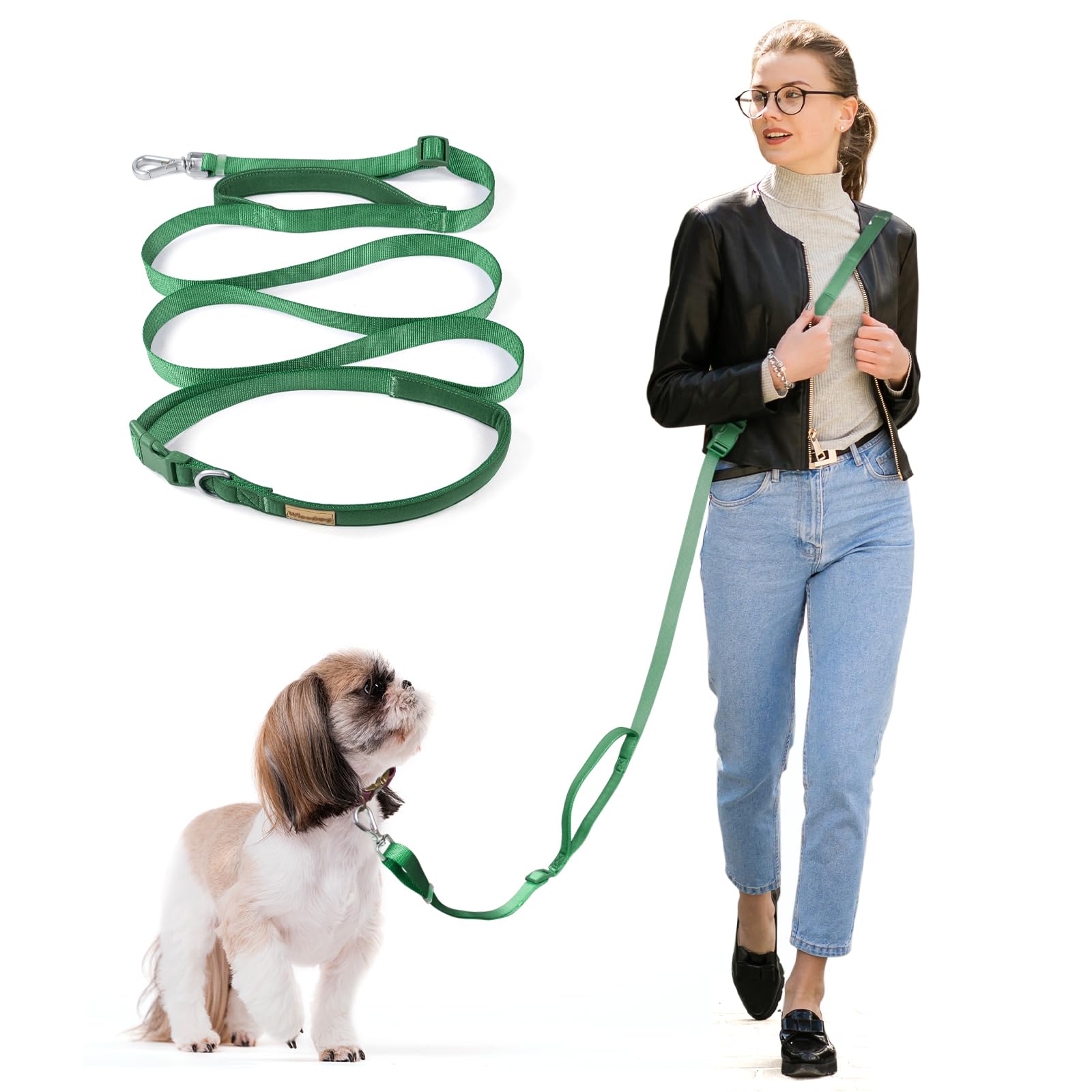 Wisedog 16 Ft Hands Free Dog Leash, Comfort And Safety Padded Handle & Heavy Duty Metal Clasp - Two Handle Dog Leash Adjustable 