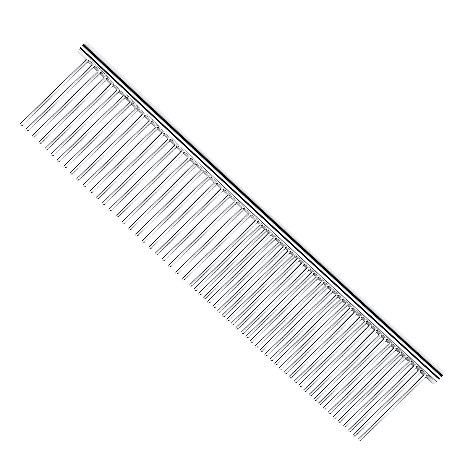Pettom Pet Steel Grooming Tool Poodle Finishing Butter Comb 7 1/2-Inch L Silver Dog Combs With Rounded Ends Stainless Steel Teet