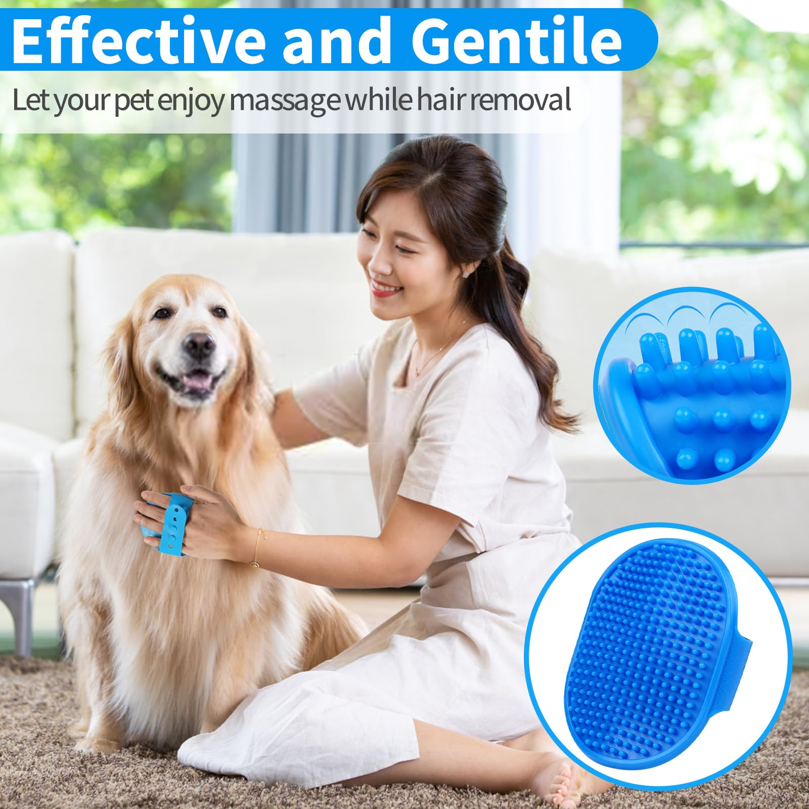 3Pcs Dog Bath Set - Shampoo Brush, Scrubber, And Shower Brush With Adjustable Handle For Short & Long Hair