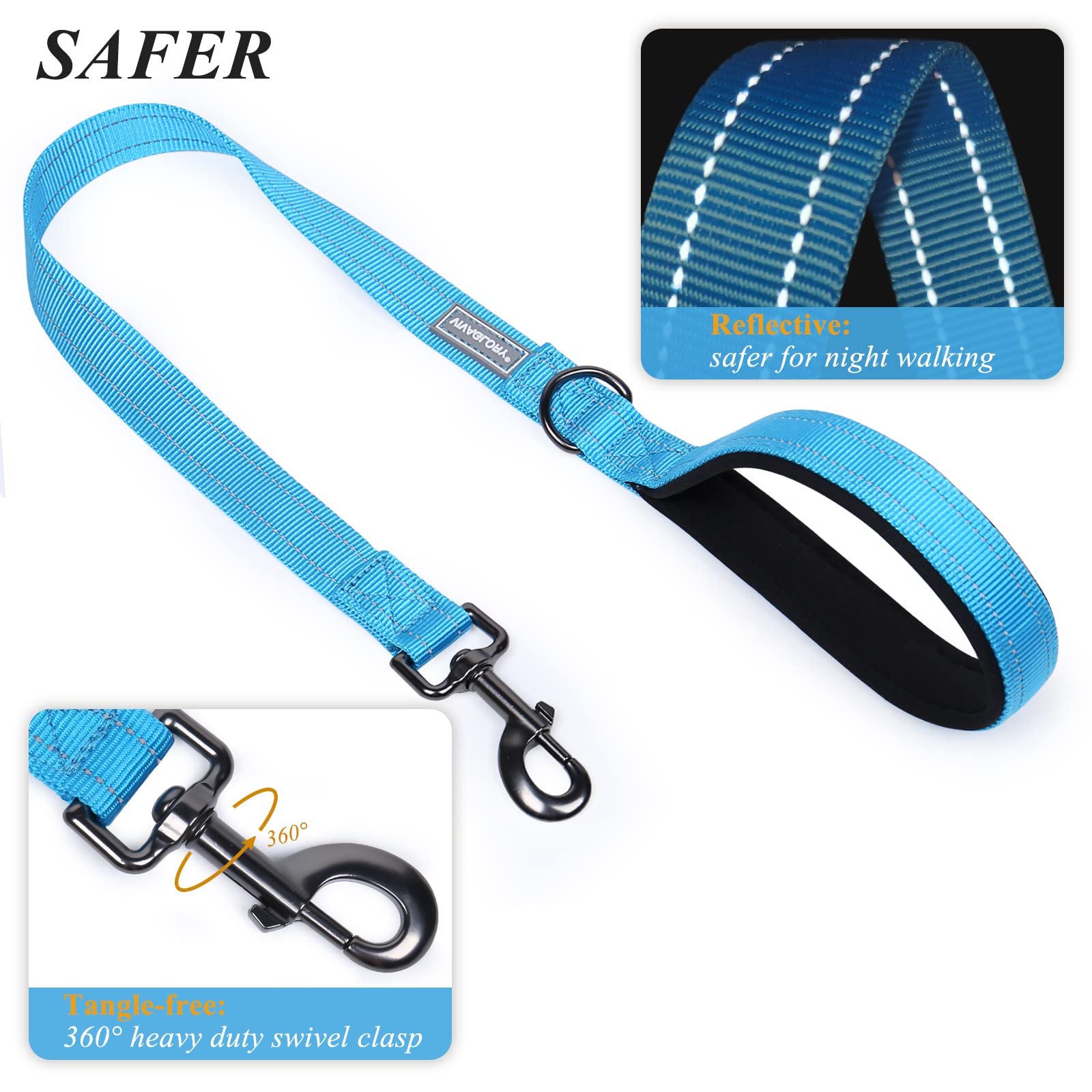 Vivaglory Short Dog Leash For Medium & Large Dogs, 24Inch, Lake Blue