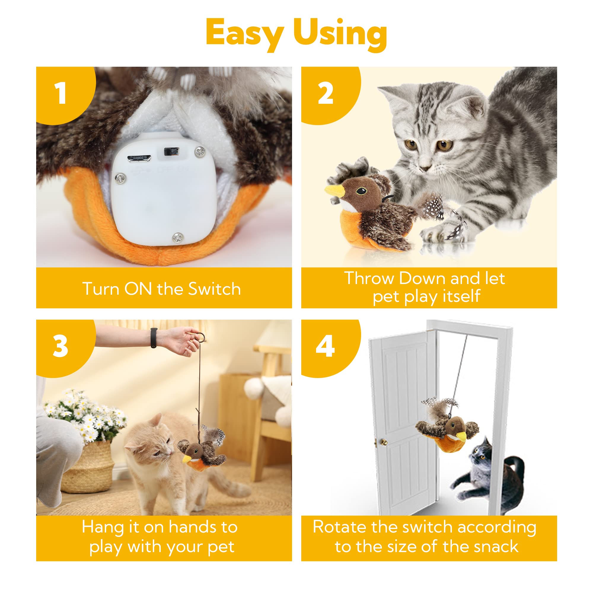 PETFUTURE Cat Toys for Bored Indoor Cats - Bat Wings With Catnip, USB Rechargeable Motion Activated Kitten Toy, Interactive Flap