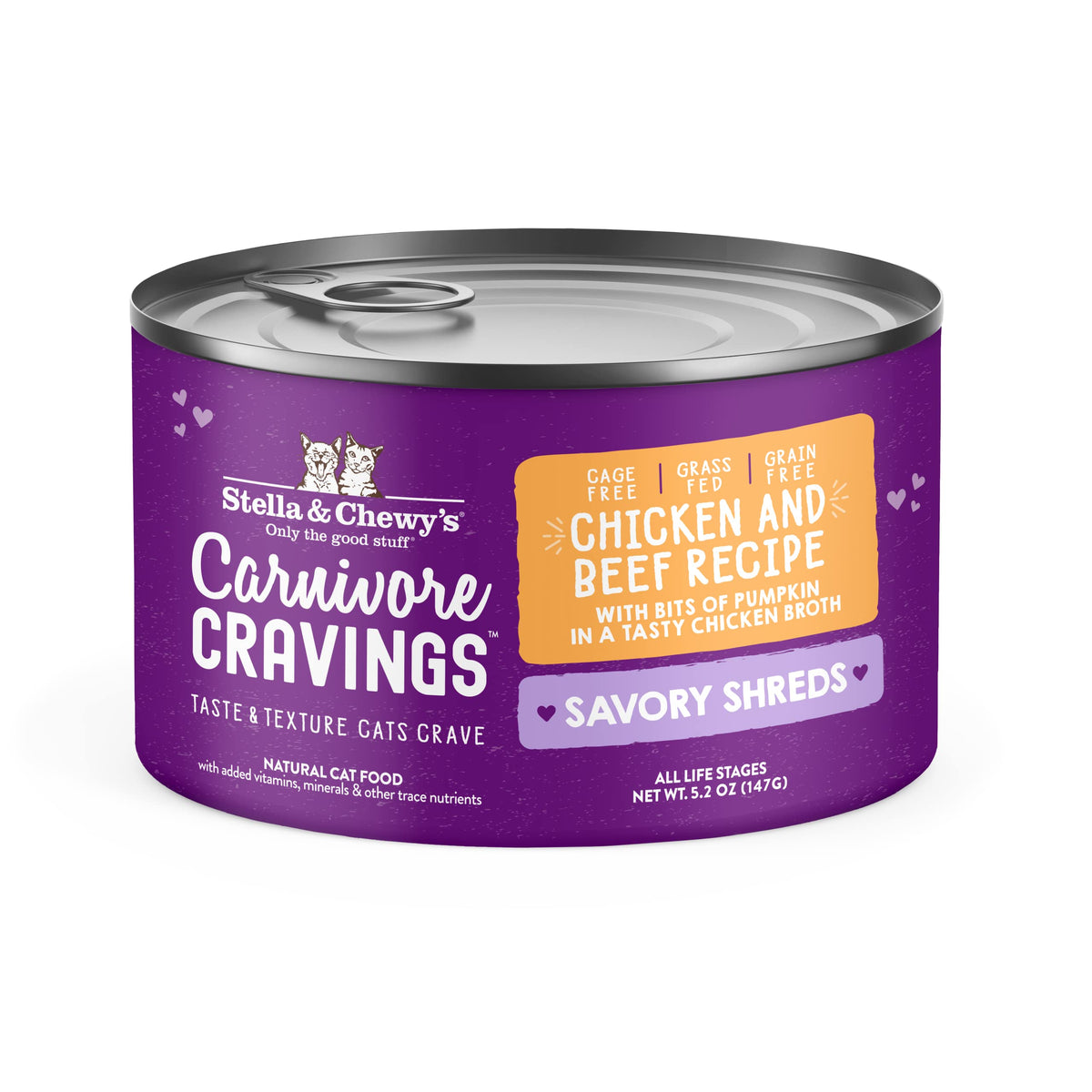 Stella & Chewy’S Carnivore Cravings Savory Shreds Cans - Grain Free, Protein Rich Wet Cat Food - Cage-Free Chicken & Grass-Fed Beef Recipe - (5.2 Ounce Cans, Case Of 24)