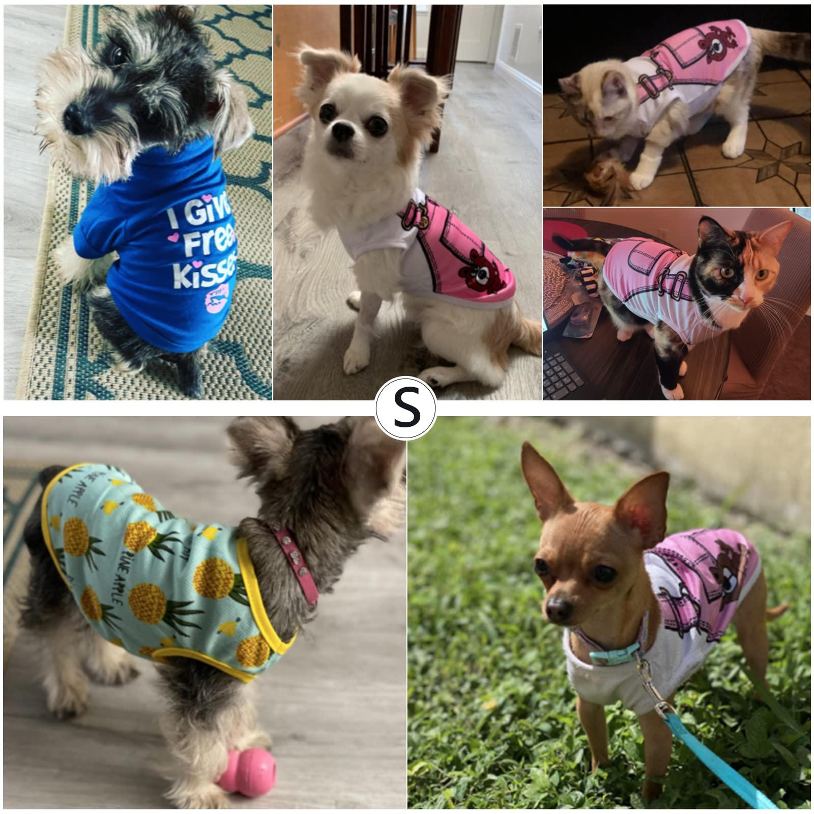 Satinior 6 Pcs Dog Clothes Printed Doggie Shirts Puppy T-Shirts Cute Pet Cotton Clothes Doggie Shirt For Small Medium Dog Appare