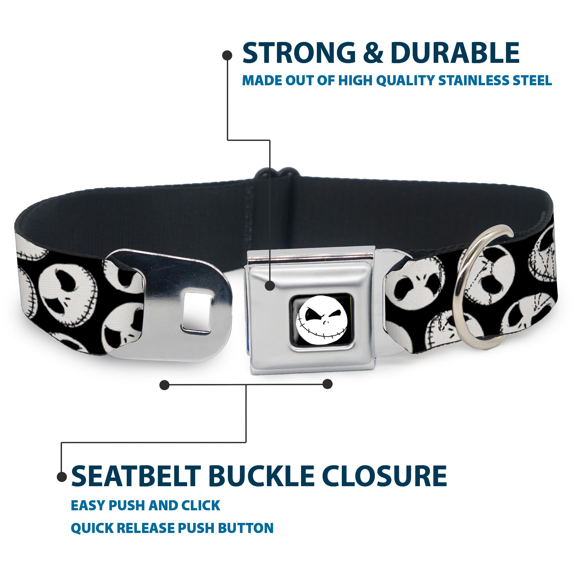 Buckle-Down Seatbelt Buckle Dog Collar - Nbc Jack Expressions Scattered Black/White - 1' Wide - Fits 11-17' Neck - Medium