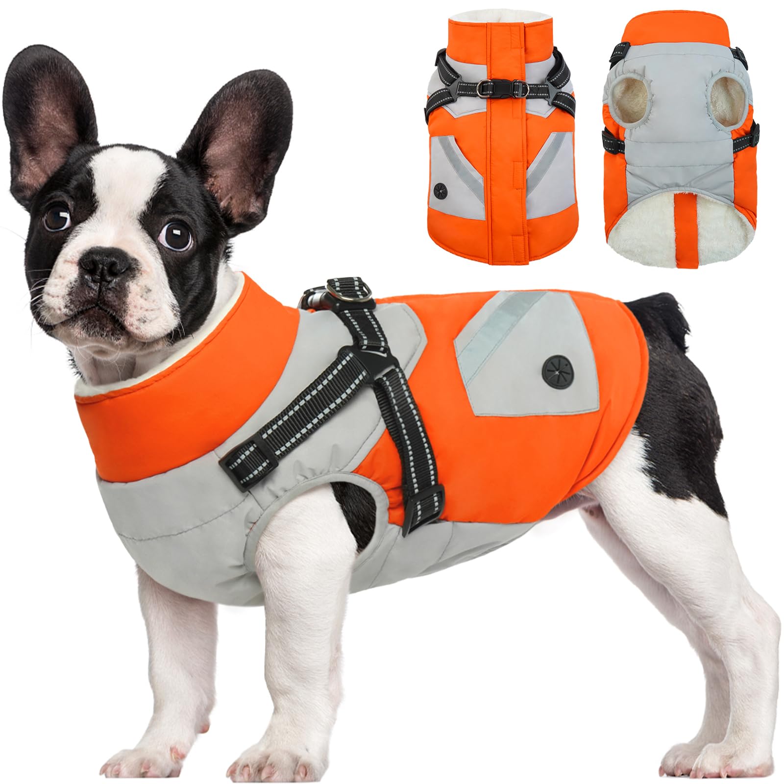 Fuamey Dog Jacket - Waterproof & Reflective, Built-In Harness, Winter Coat With Zipper, Snowsuit Pet Clothes With Poop Bag Pocke