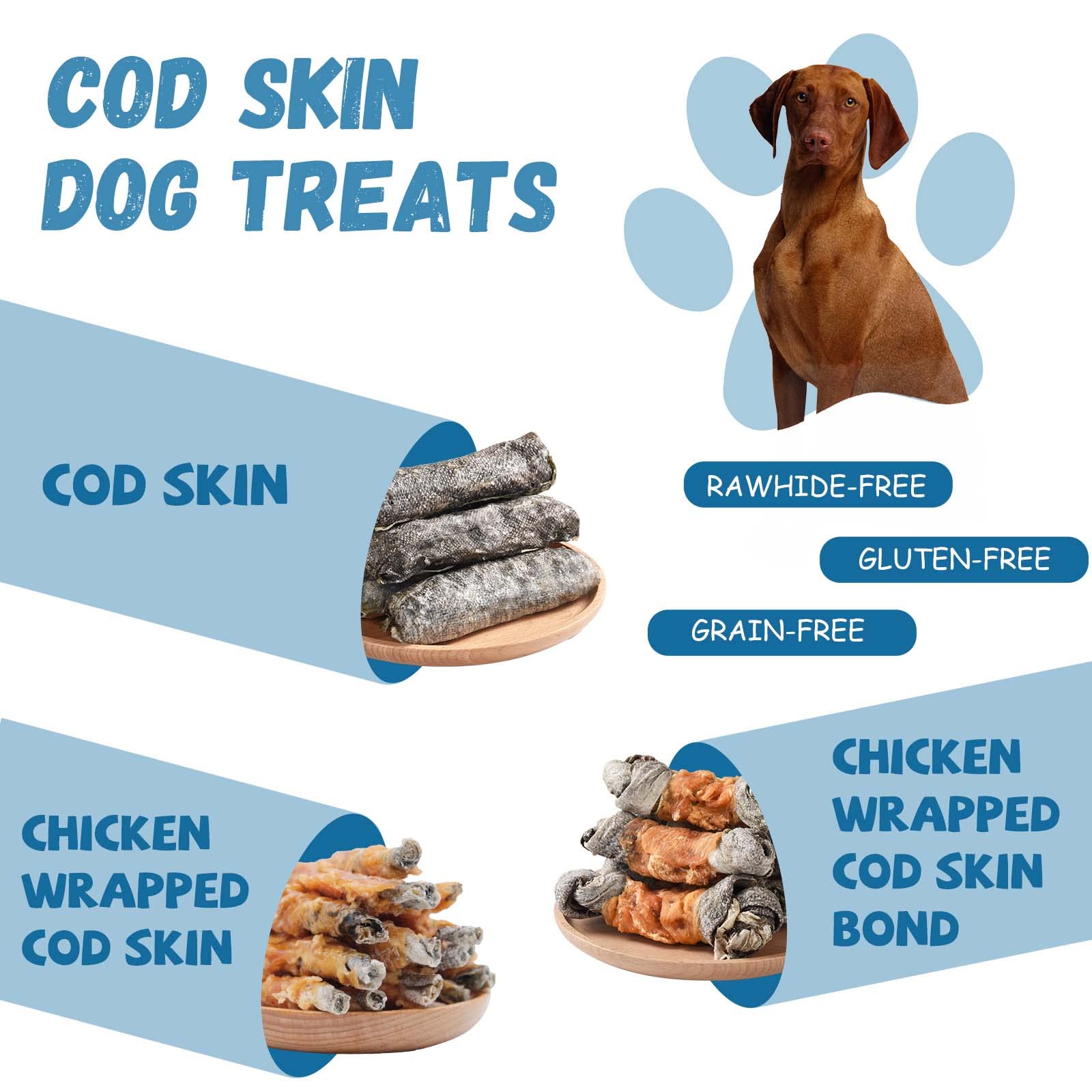 Pawmate Cod Skins Dog Treats, All-Natural Chew Fish Skin Rolls, Rawhide-Free Natural One-Ingredient Healthy Dog Treat, Rich in O