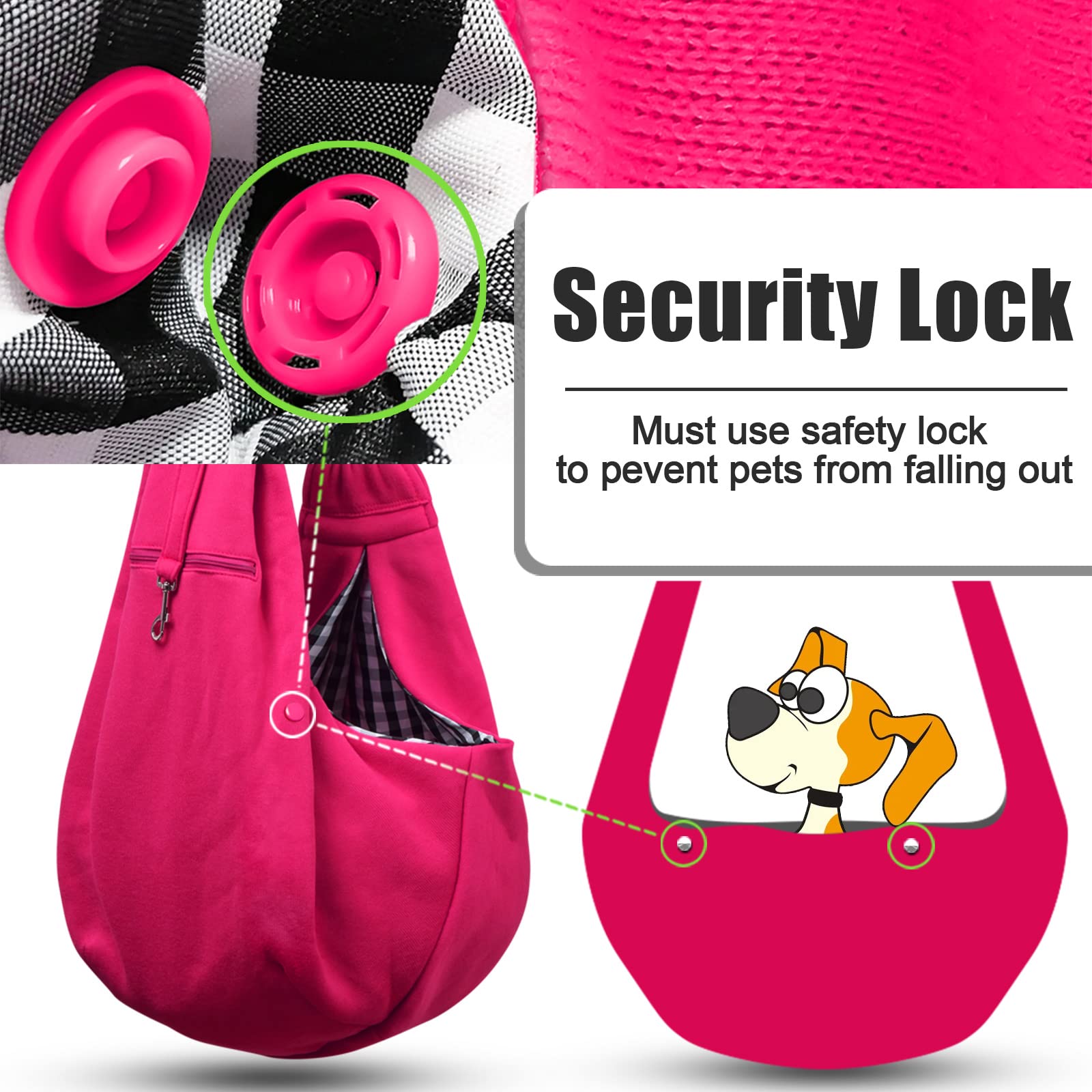 TOMKAS Dog Sling Carrier for Small Dogs, Adjustable Strap, Rose Red, 3-10 lbs, Polyester, Zipper Pocket