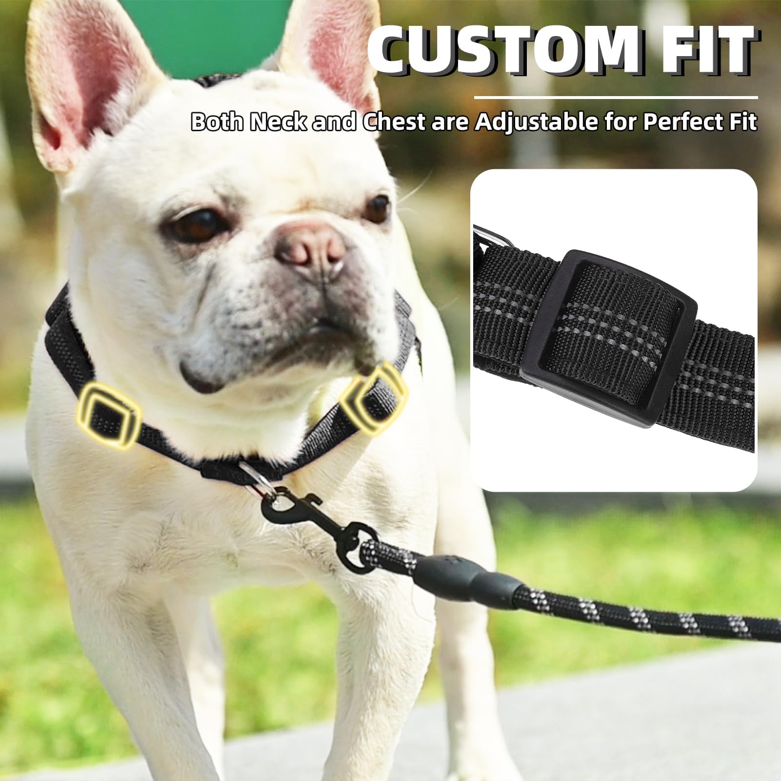 Pupteck No Pull Dog Harness For Large Dogs, Adjustable Reflective Pet Vest Harness With Bungee Handle, Escape Proof No Choke Har