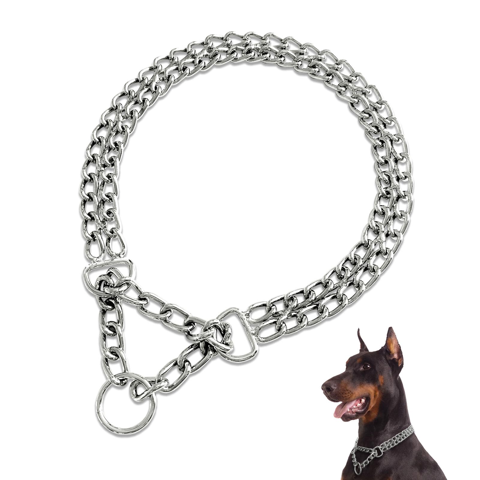 Mystercome Dog Chain Collar Metal Martingale Collar Anti Chew Training Collars Chew Proof Dog Slip Collar Chrome Plated Double L