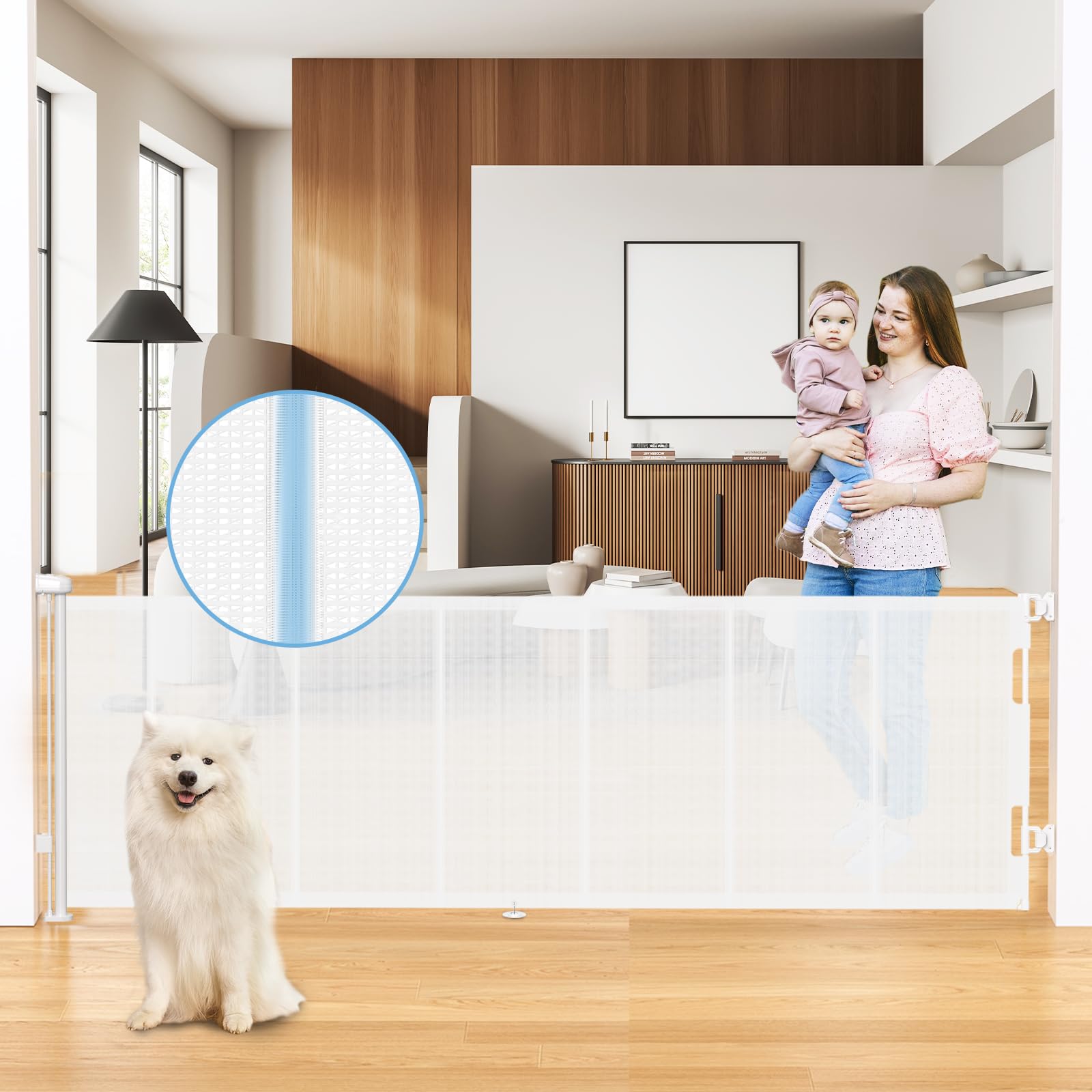 HAMOPY 120 Inch Reinforced Strip Extra Wide Retractable Baby Gate, 33 Tall, Prevent Crawling Through, Wide Extra Long Child Safe