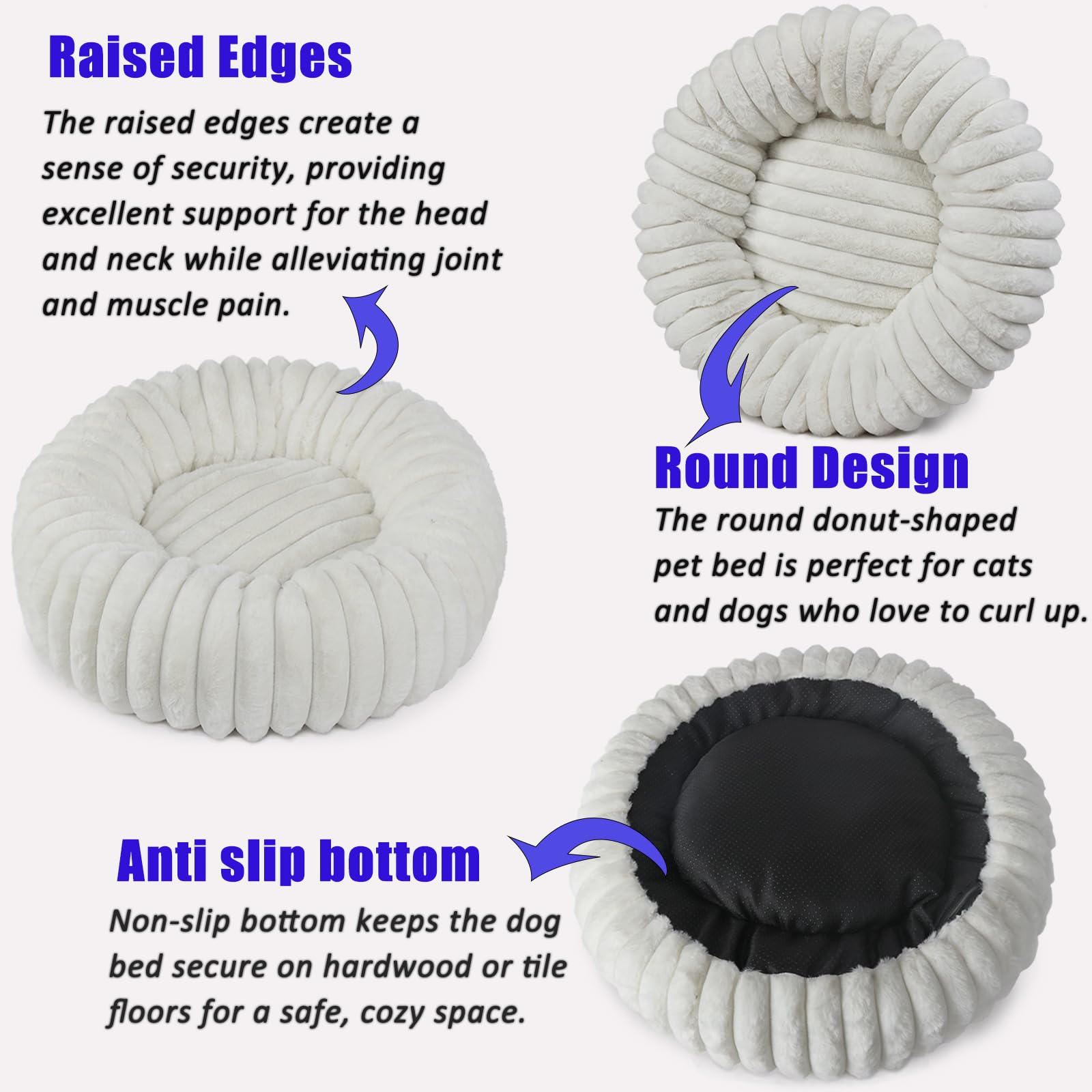 Donut Small Dog Bed Washable - Dog Beds For Small Dogs And Cats With Corduroy Fleece & Anti Slip Bottom, Calming Round Faux Fur