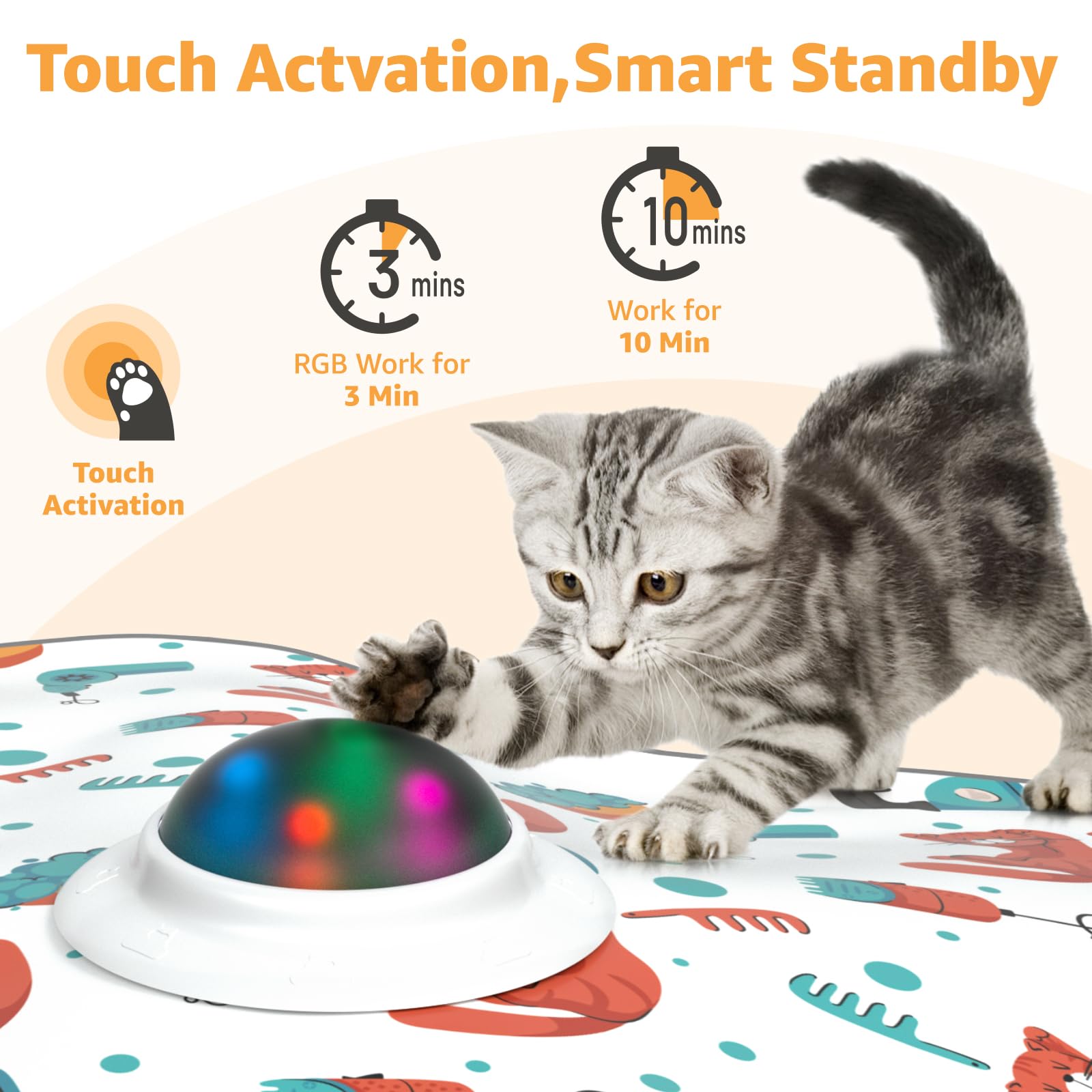 Interactive Cat Toys Rechargeable: Moving Concealed Feathers With Chime - Hide And Seek Toys,Touch Cat Kitten Toy Exercise Toys