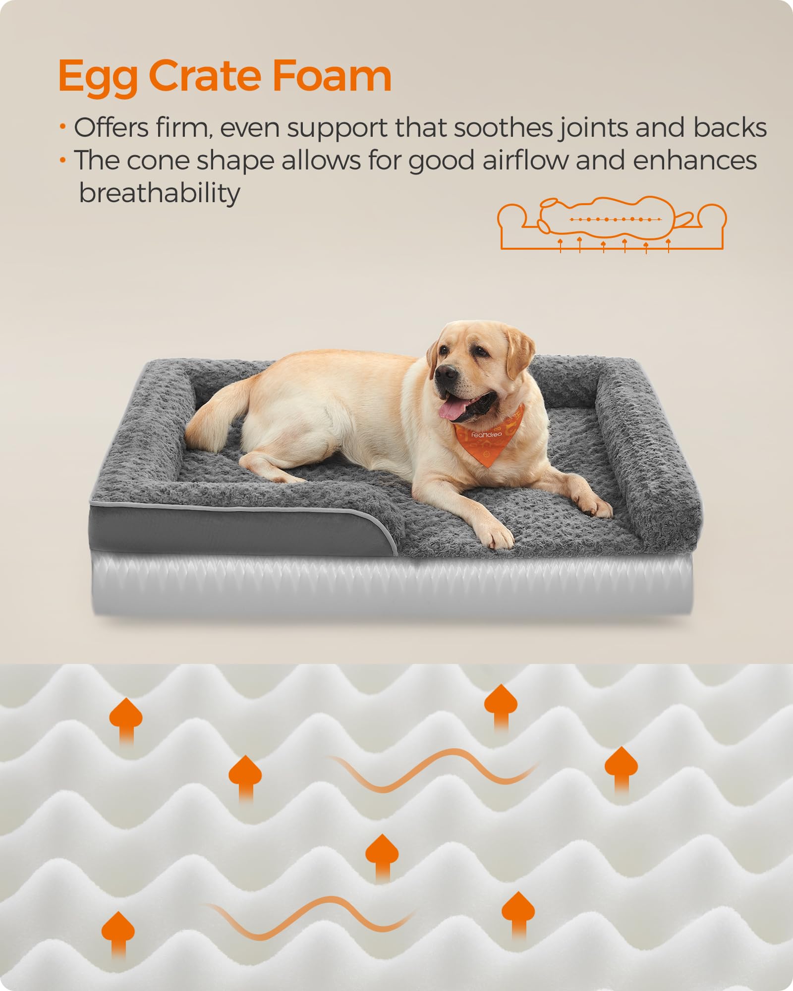 Feandrea Orthopaedic Dog Bed For Large Dogs, Waterproof Dog Sofa Bed With Removable Washable Cover, 42 X 32 X 7 Inches, Slate Gr