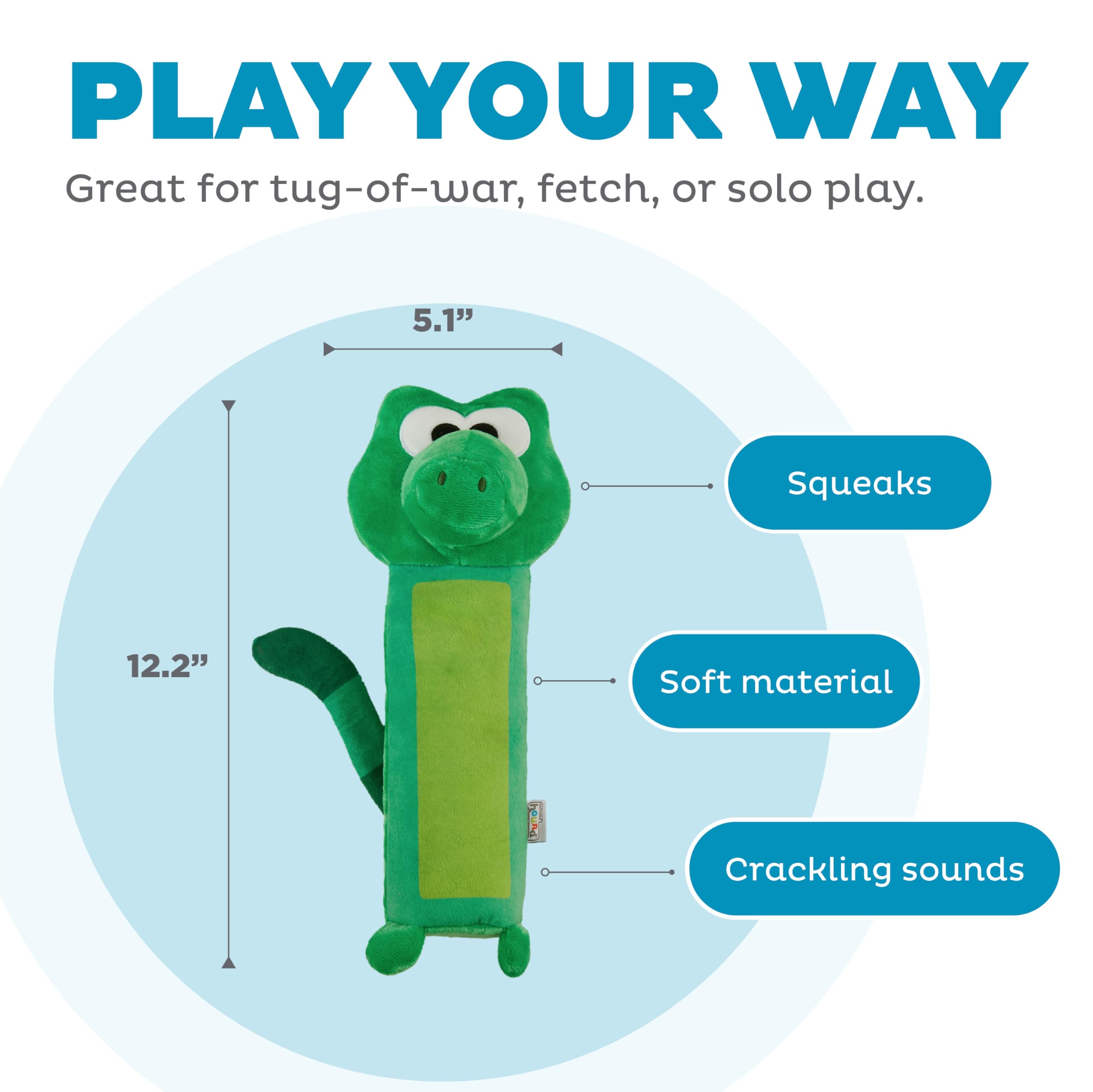 Outward Hound Bottle Bros Alligator Durable Cracking, Crinkling, Squeaking Dog Toy, Green, Medium