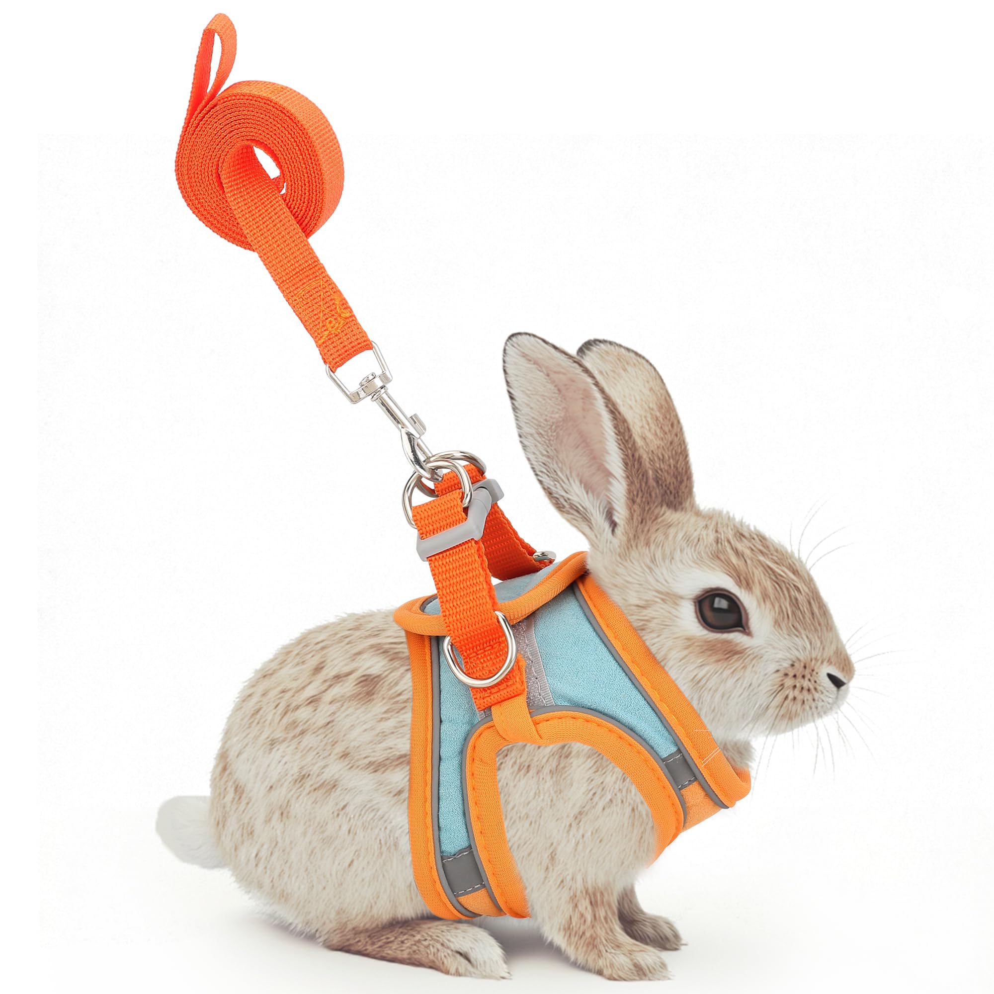 Filhome Adjustable Rabbit Harness And Leash Set Double Buckle With Reflective Strips Soft Bunny Breathable Vest Harness For Kitt