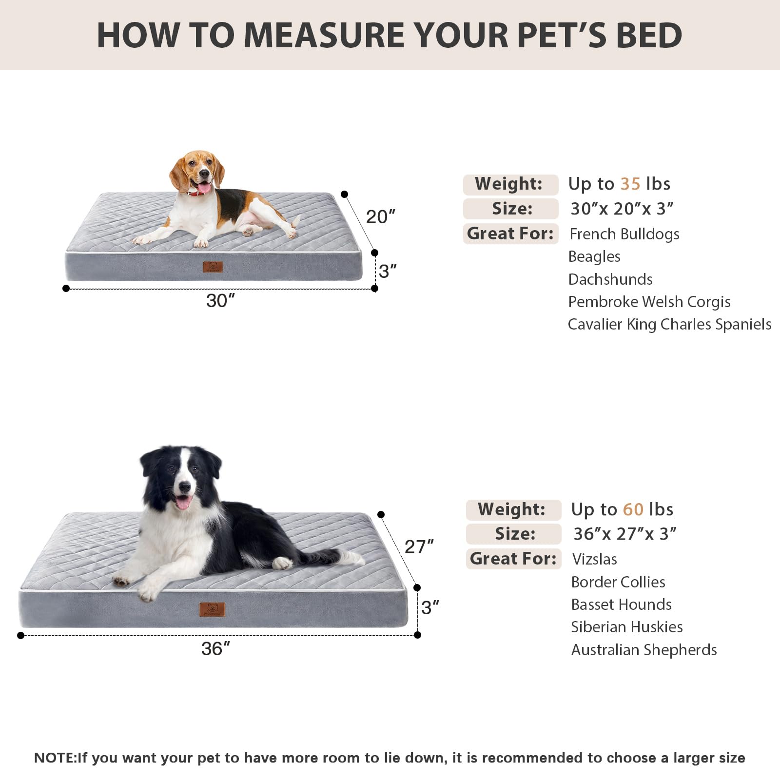 WNPETHOME Orthopedic Dog Bed Medium Size Dog, Waterproof Medium Dogs Bed with Removable Washable Cover, Multi-Needle Quilting Do
