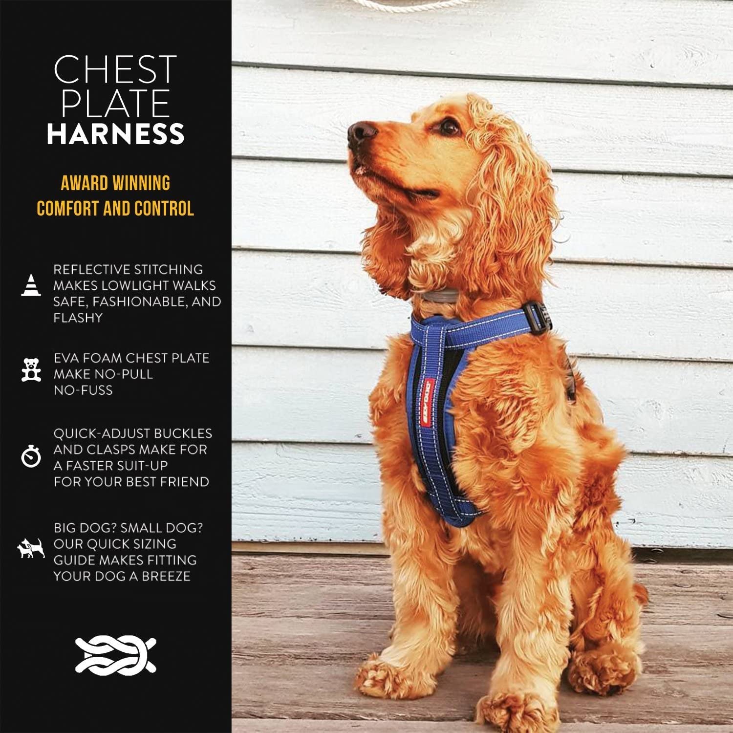 EzyDog Premium Chest Plate Custom Fit Reflective No-Pull Padded Comfort Dog Harness - Perfect for Training, Walking, and Control