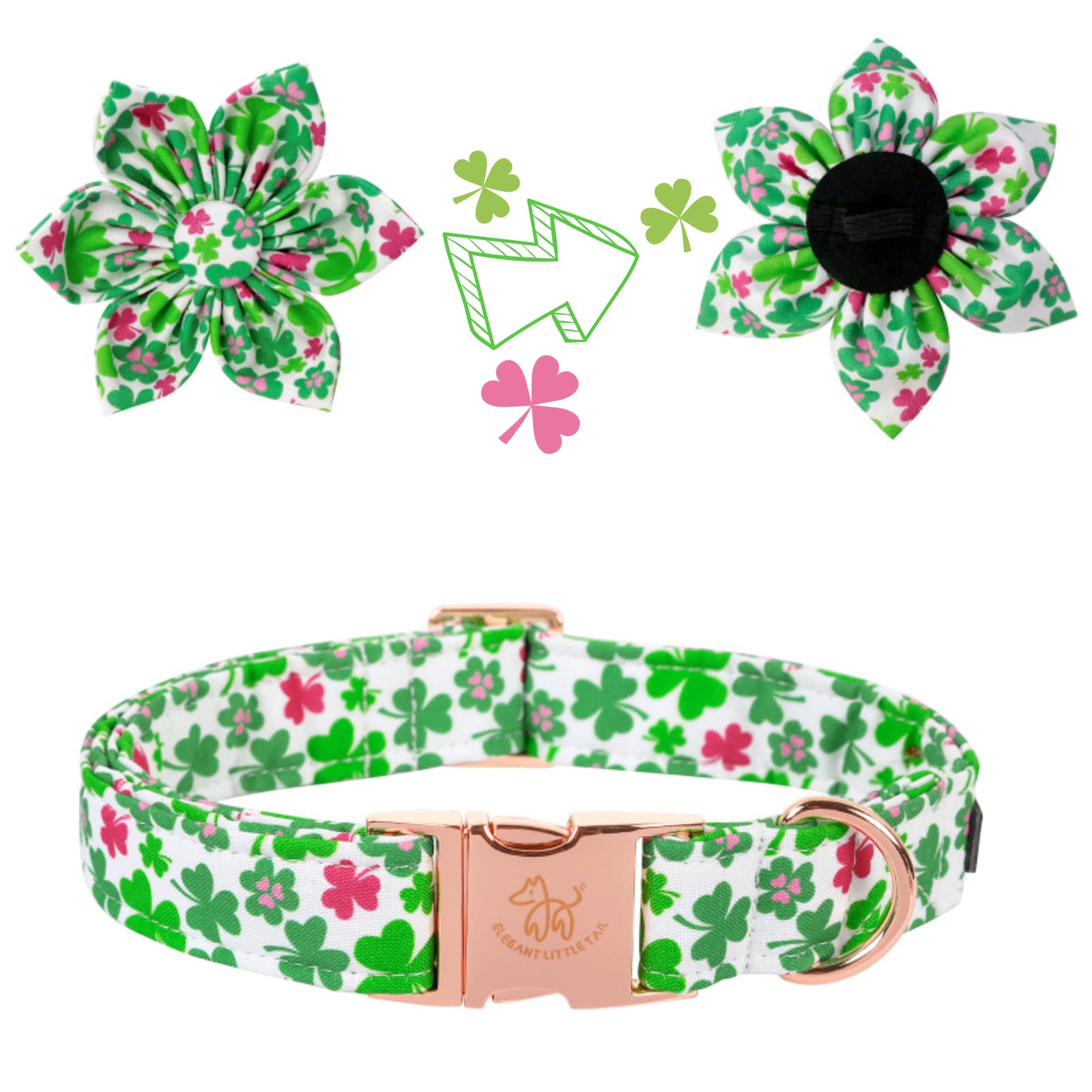 Elegant Little Tail Lucky Clover Dog Collar, Cute Detachable Dog Collar With Flower, Gift Pet Collar Adjustable Dog Collar For Medium Dogs