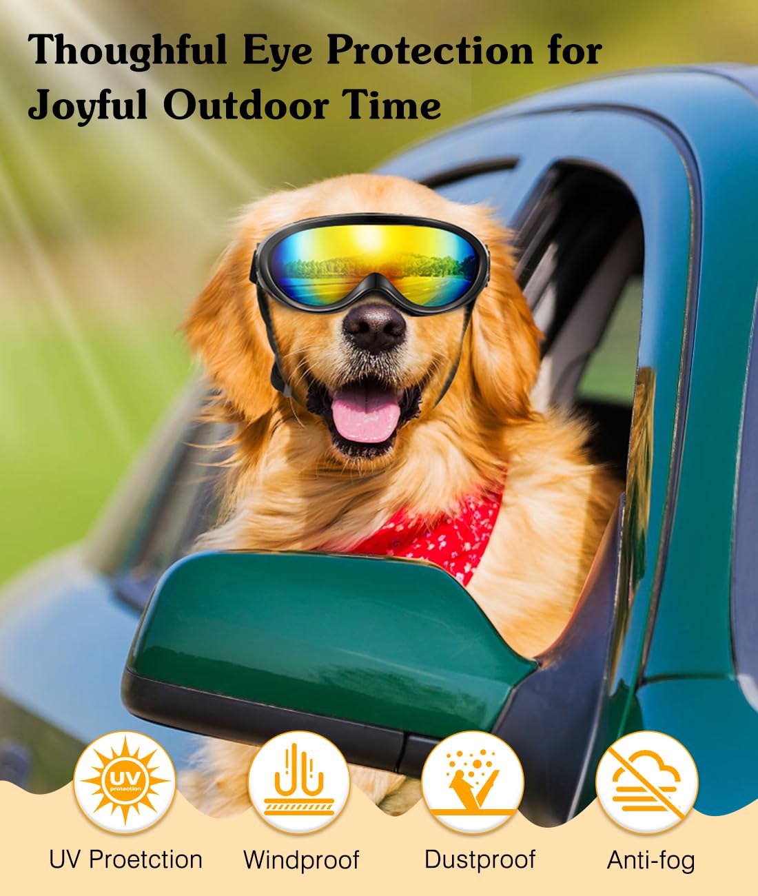 Lewondr Dog Goggles Medium Large Breed, Dog Sunglasses With Adjustable Straps And Soft Sponge Pad, Uv/Wind/Dust/Fog/Snow Dog Eye