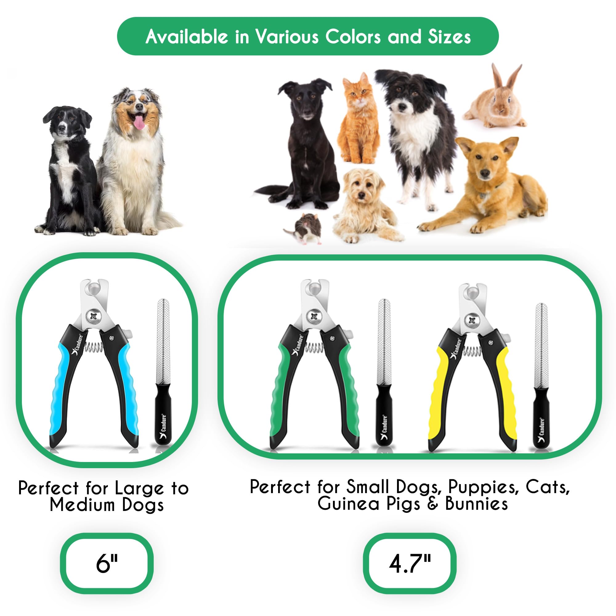 Candure Dog Nail Clippers Professional Pet Nail Clipper Suitable For Cats, Rabbits And Guinea Pigs - Safety Lock/Protective Guard To Avoid Over Cutting (Green, Medium To Small)
