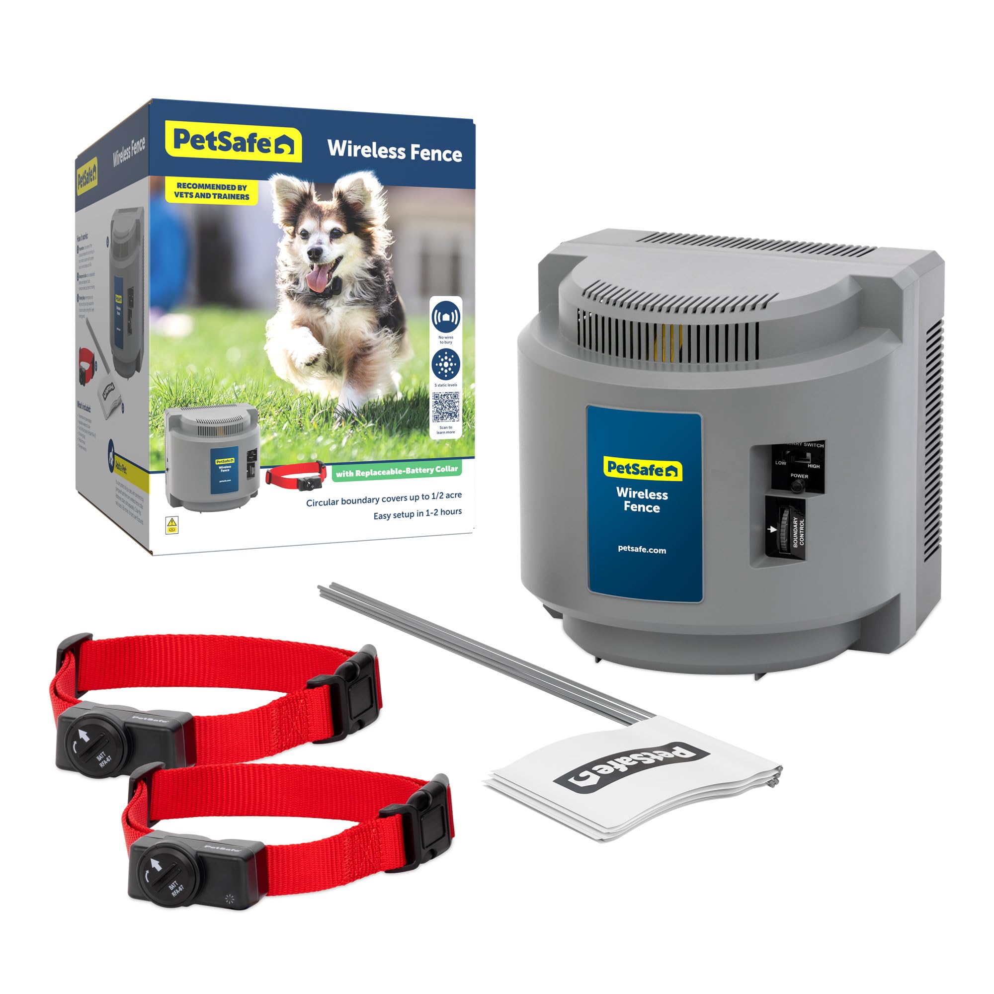 Petsafe Wireless Containment Fence For 2 Dogs - No Wire To Bury - Covers  Acre Yard - For Dogs 5 Lb. And Up - From The Parent Co