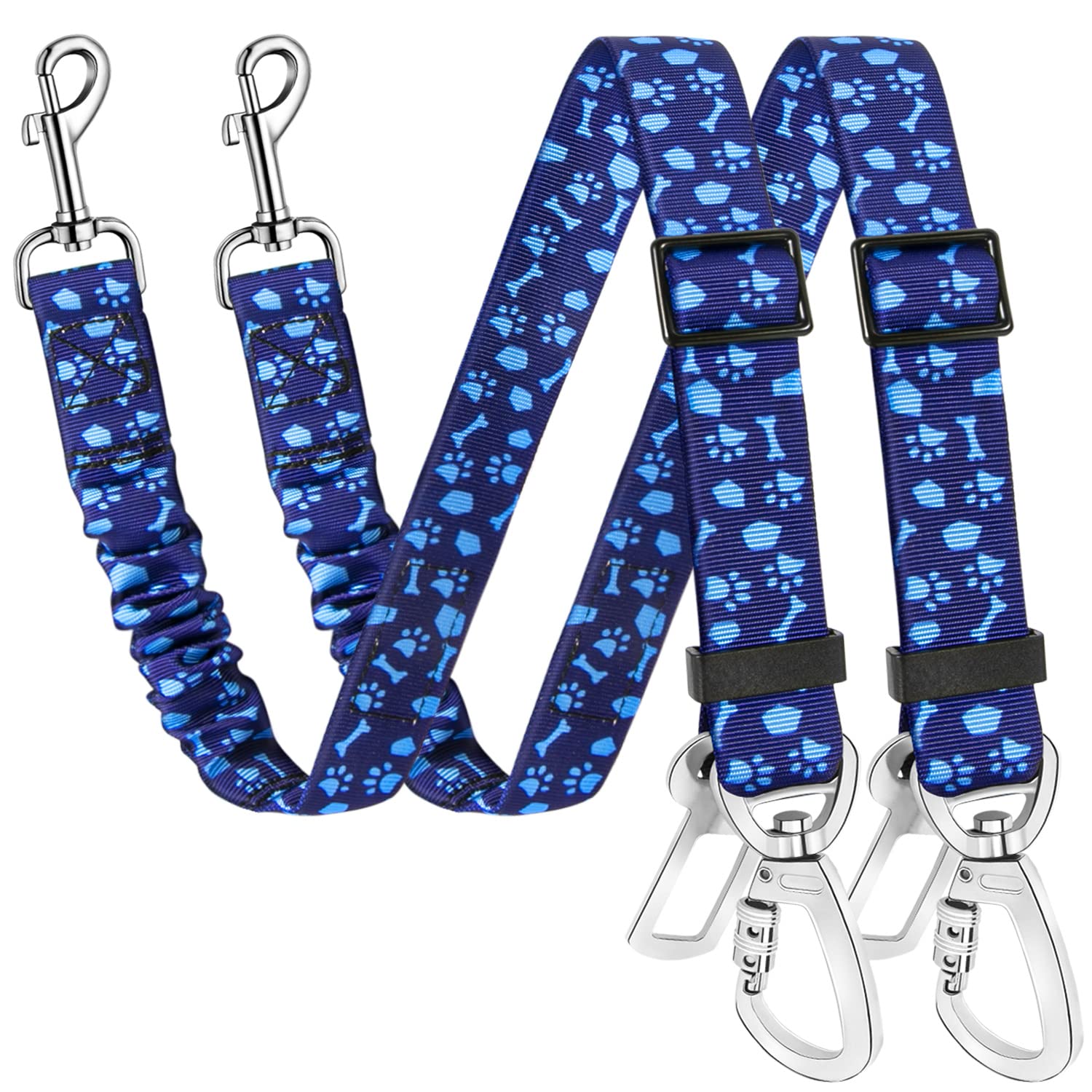 SlowTon Dog Seatbelt, 2 Pack Dog Seat Belt Car Leash Adjustable Elastic Bungee Buffer Heavy Duty Nylon Reflective Pet Safety Tet