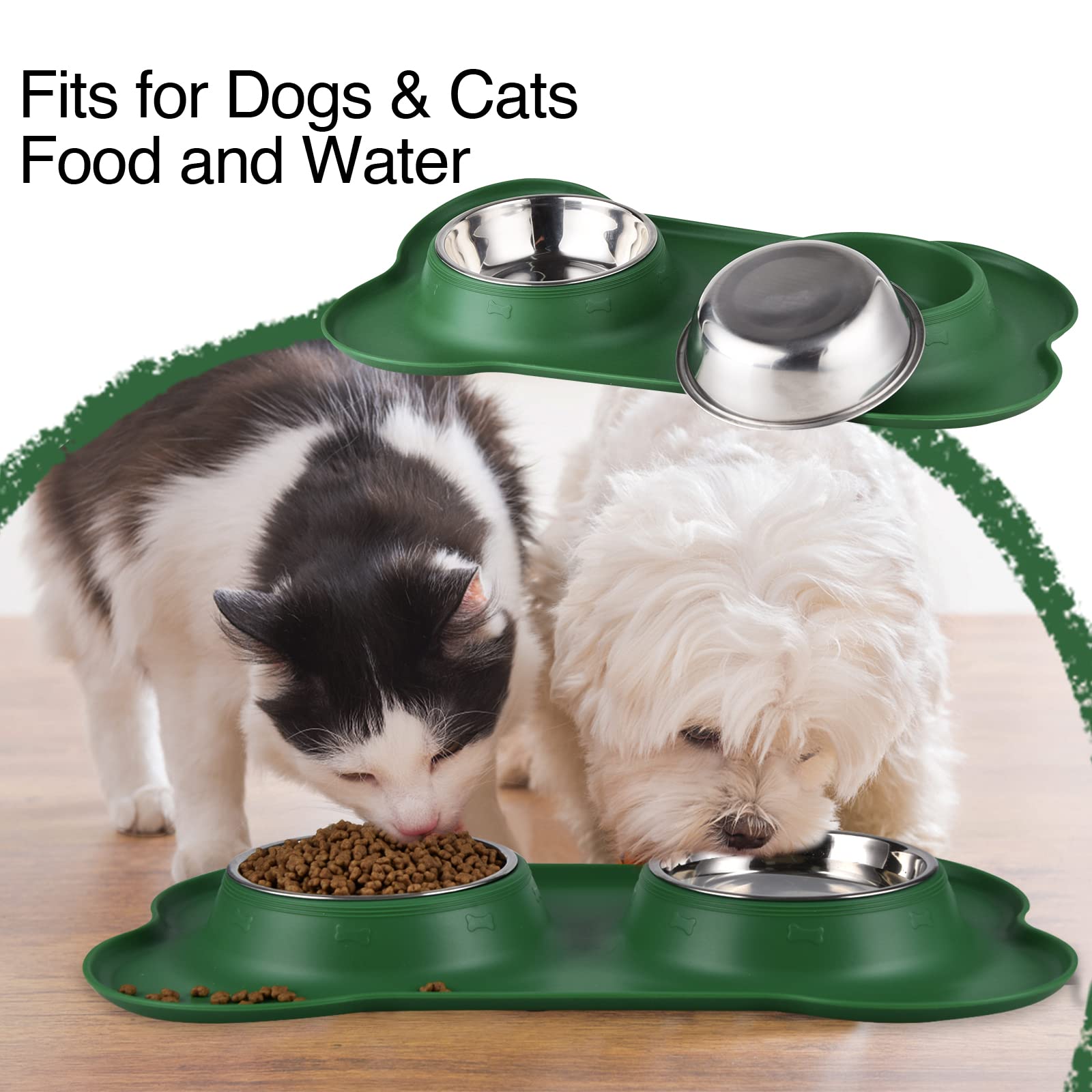 Juqiboom Dog Bowls 2 Stainless Steel Bowl for Pet Water and Food Feeder with Non Spill Skid Resistant Silicone Mat for Pets Pupp