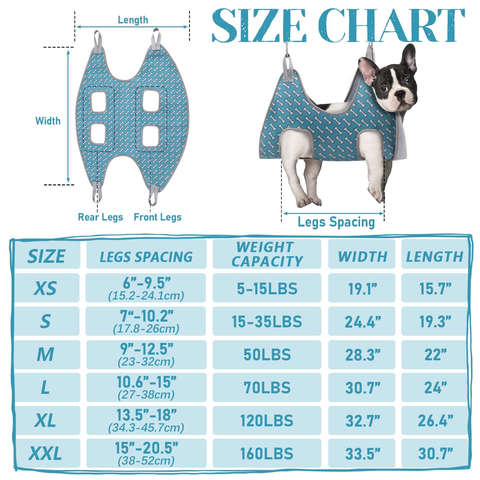 Supet Dog Grooming Hammock Harness For Cats Dogs, Relaxation Pet Restraint & Small Animal Leashes Sling Helper Nail Trimming Clipping, S( Legs Spacing:7-10.2' /) , Coral Blue