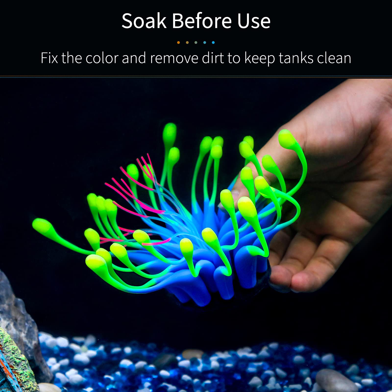 Uniclife Glowing Effect Gooseneck Coral Artificial Decoration Silicone Ornament For Fish Tank Aquarium, Blue