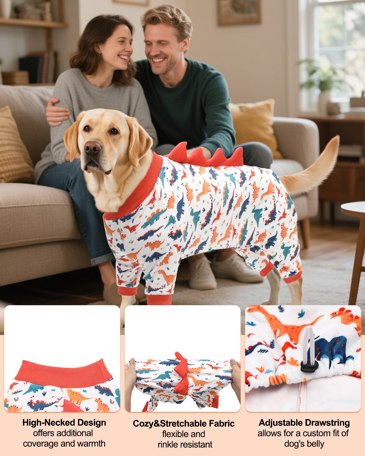 Cutebone Dinosaur Costume Dog Pajamas, Stretchy Spandex Crystal Velvet Sleepwear Coat For Small Dogs, Soft & Warm Pet Outfit Clo