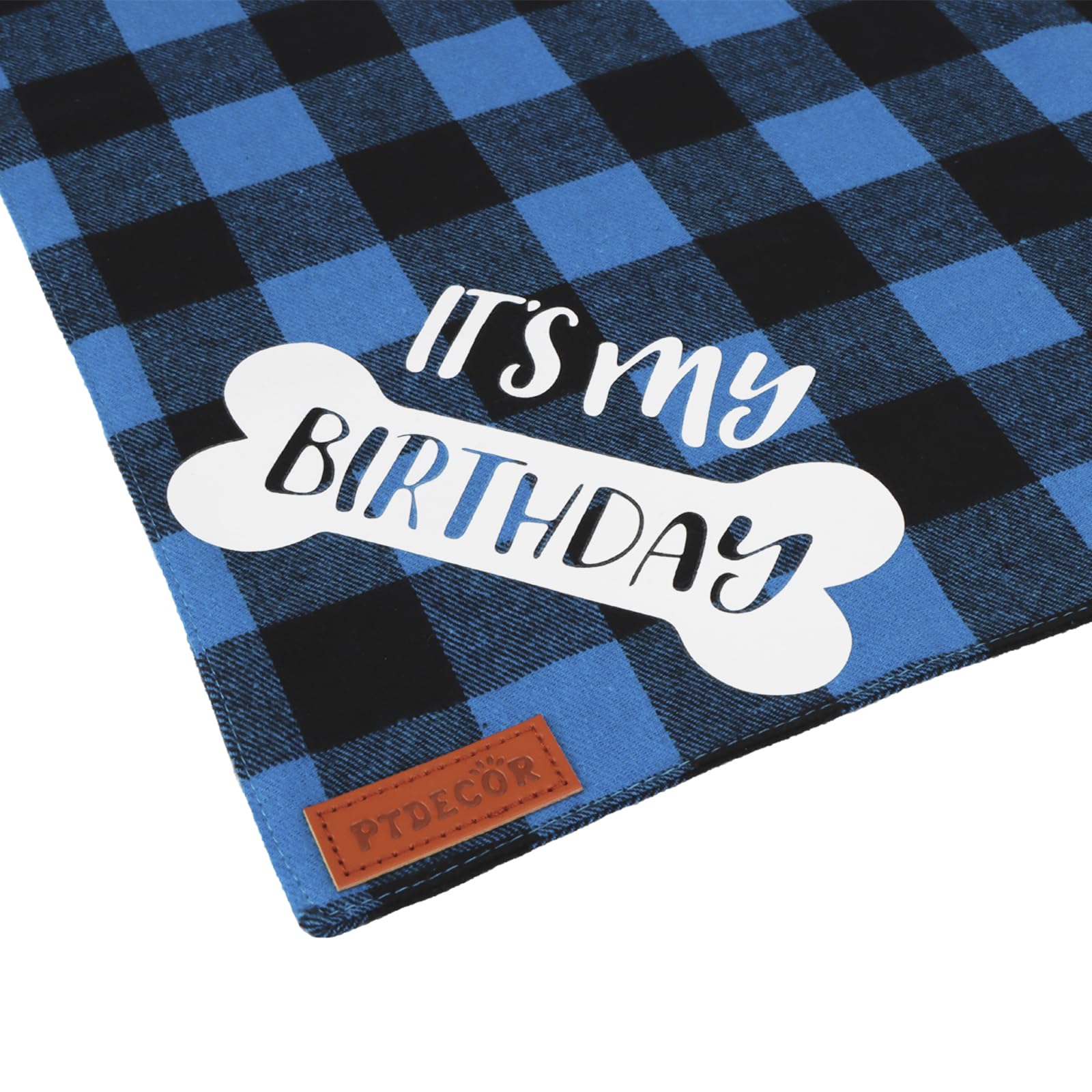 PTDECOR Dog Birthday Party Supplies, Its My Birthday Scarf Blue Plaid Boy Pet Bandana for Small Dogs (Blue, Small)