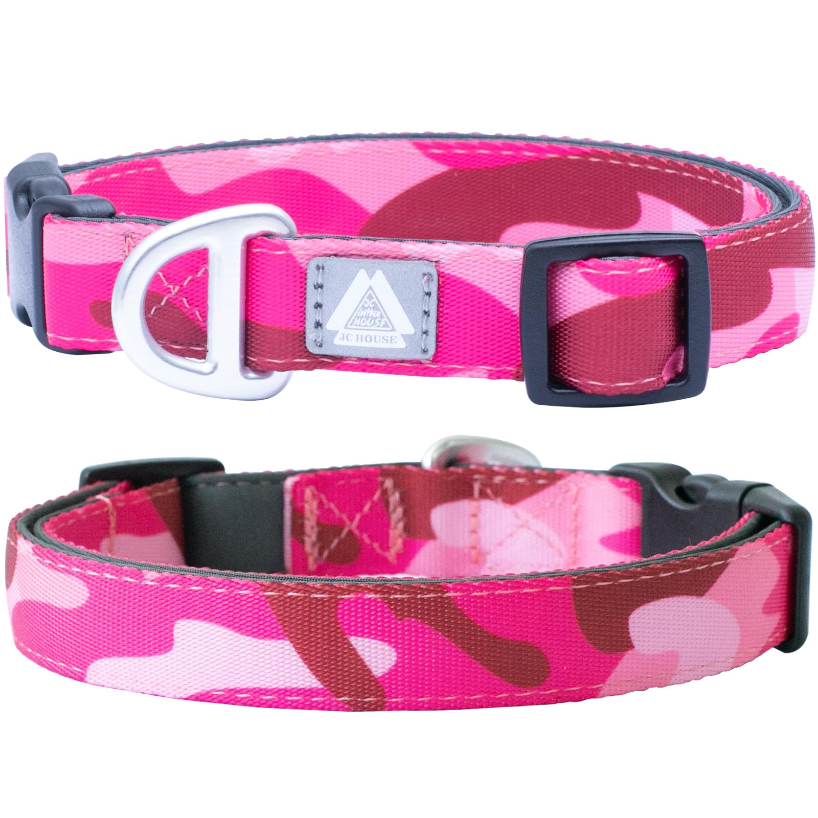 Jc House Soft Padded Dog Collar, Neck 9-14, Adjustable Heavy Duty Collar With 3M Reflective Logo For Small Dogs, Camo Pink, S