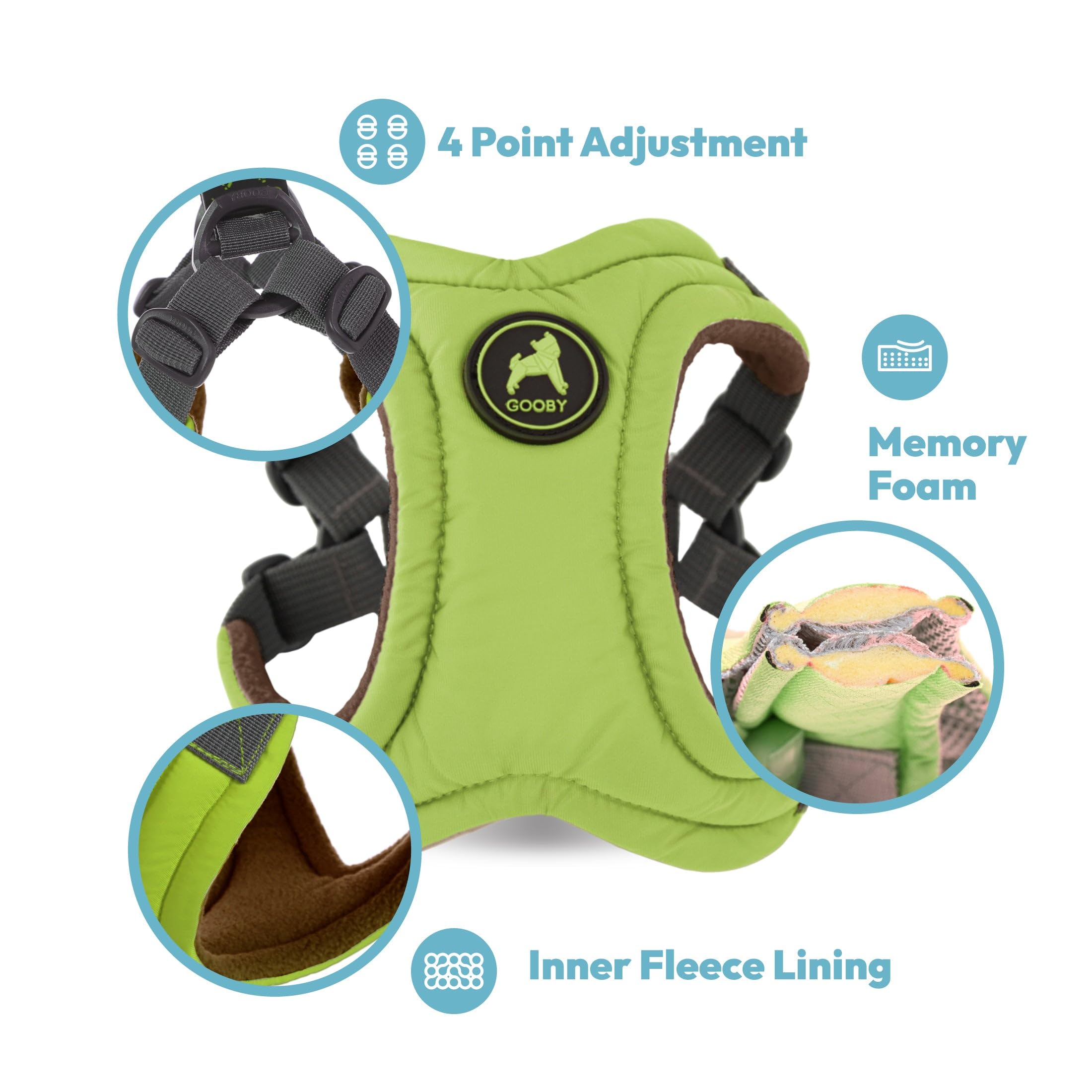 Gooby Escape Free Memory Foam Harness - Large, Blue - No Pull, Four Point Adjustment for Small & Medium Dogs