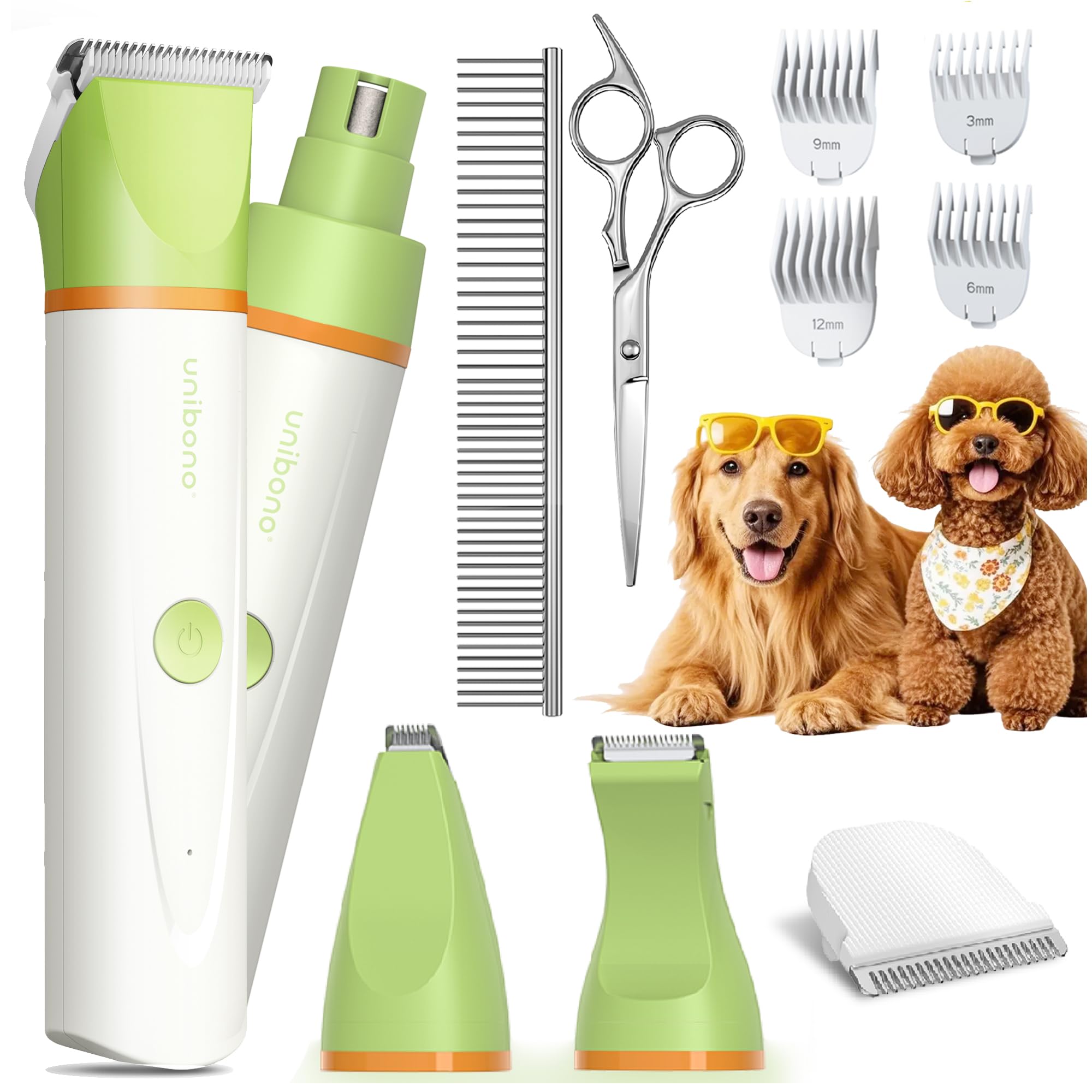 Unibono Dog Grooming Clippers Kit,Heavy Duty Rechargeable Low Noise Paw Trimmer Electric Pet Hair Shaver For Dogs Cats And Other Pets At Home With Gift Box Package