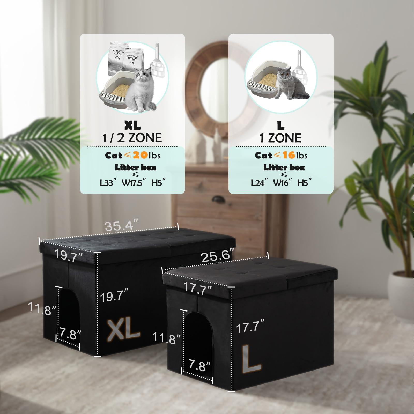 MEEXPAWS Hidden Cat Litter Box Furniture, Cat Litter Box Enclosure,Velvet Lift-Top Design,Large Litter Box Bench(25x18x18) Dog-P
