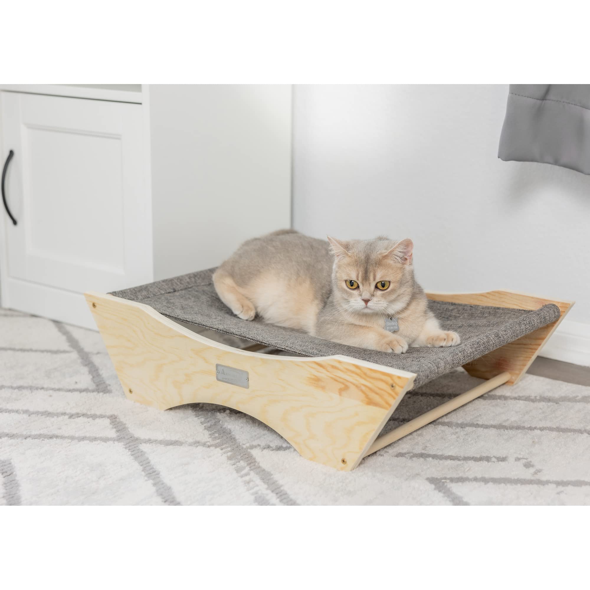 Armarkat Elevated Cozy Pet Hammock for Cats Scratch Resting Sleepy Bed, Natural Beige and Gray, 23.2&quot; L x 5.9&quot; W x 17.3&quot; Th