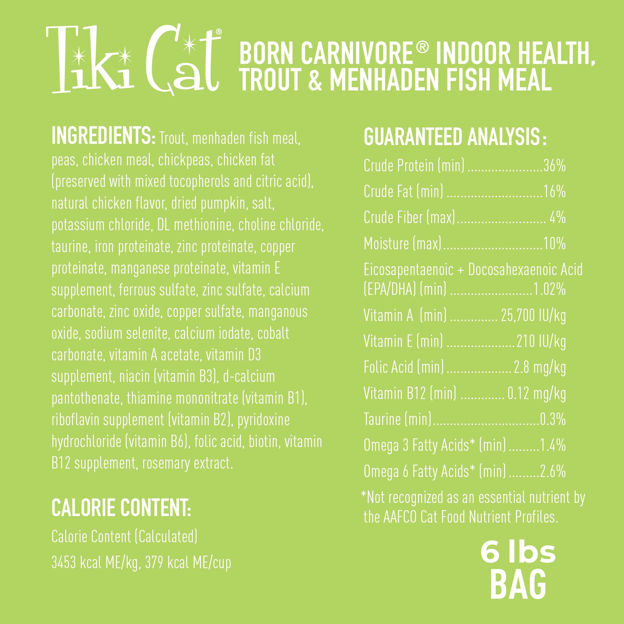 Tiki Cat Born Carnivore Indoor Health, Trout & Menhaden Fish Meal, Grain-Free Baked Kibble to Maximize Nutrients, Dry Cat Food,