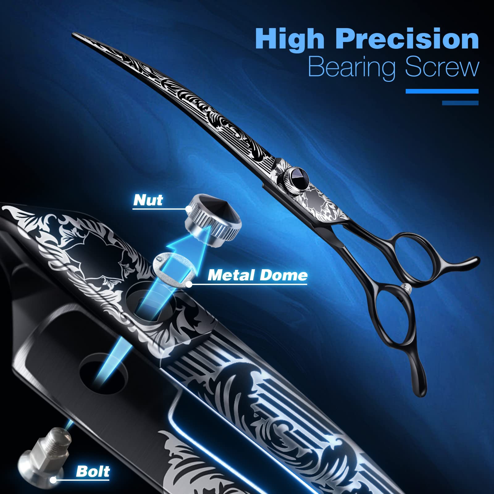 Jason 8 Inch Curved Dog Scissors Blackprofessional Curved Shear With Ergonomic Handle Japanese 440C Stainless Steel Pet Scissor